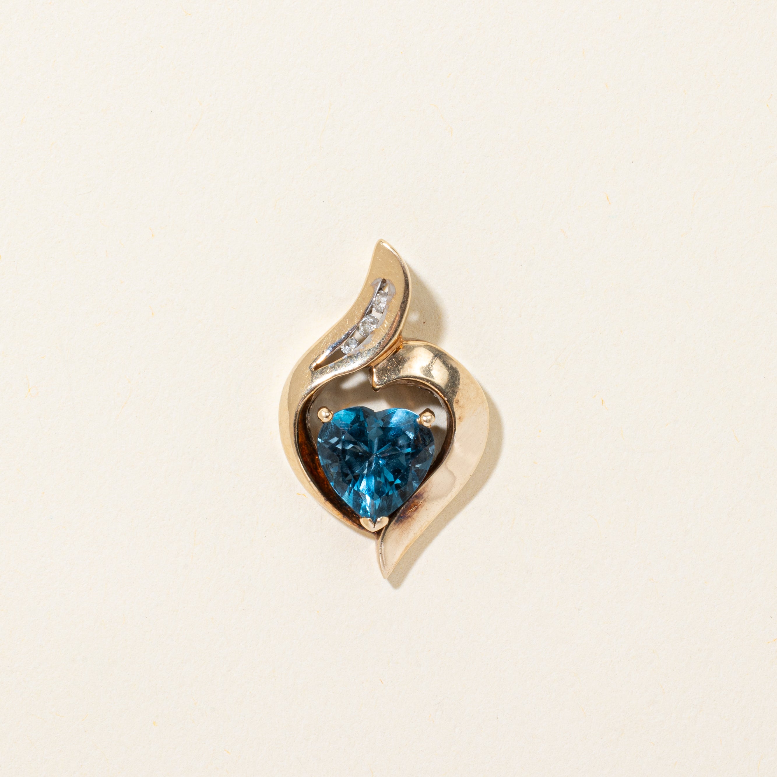 Heart Cut Blue Topaz & Diamond Pendant | 2.00ct, 0.03ctw