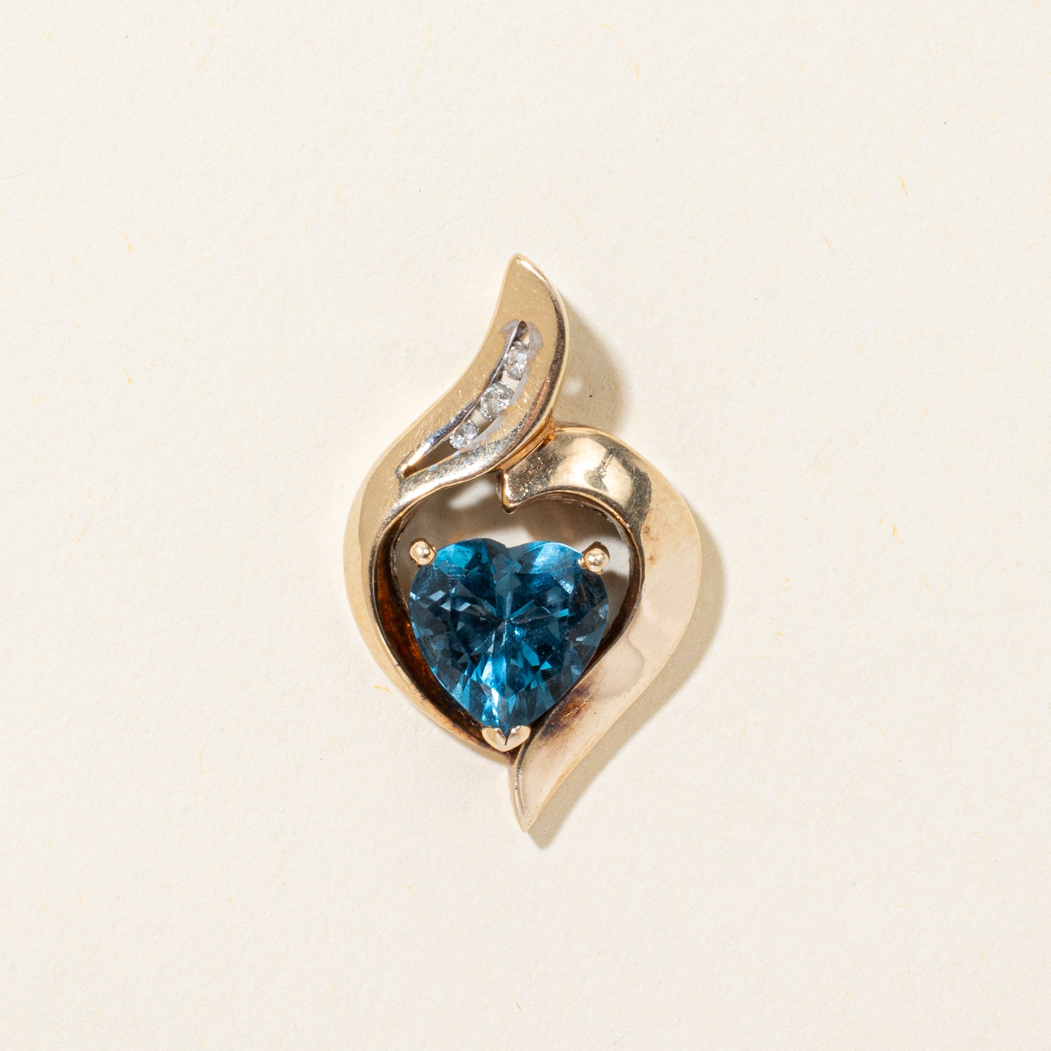 Heart Cut Blue Topaz & Diamond Pendant | 2.00ct, 0.03ctw