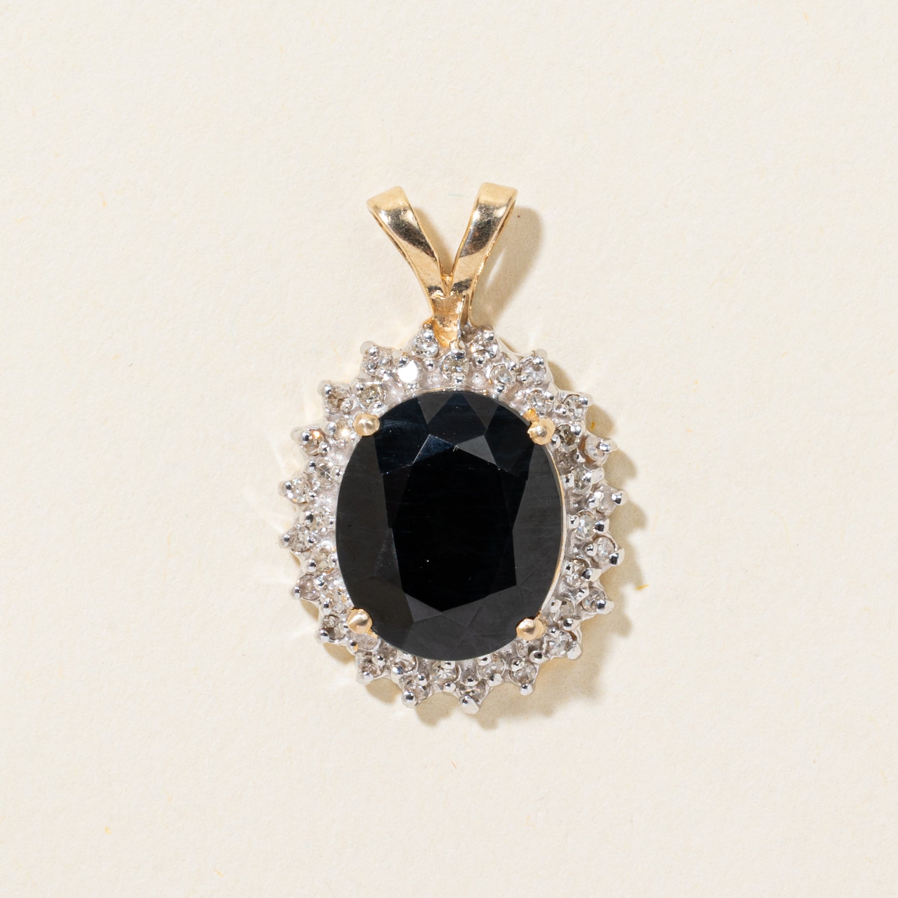 Two-Tone Sapphire & Diamond Halo Pendant | 7.00ct, 0.20ctw
