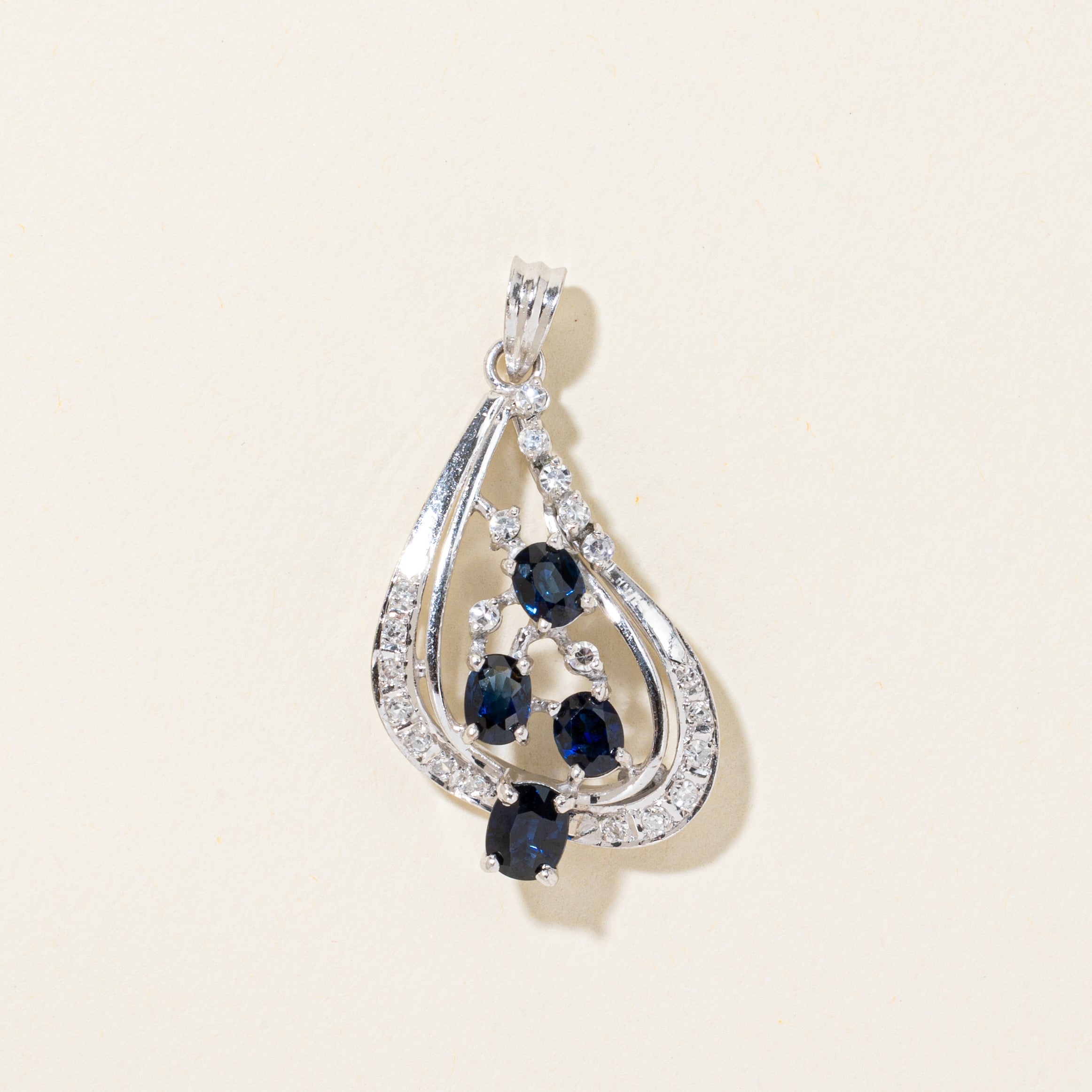 White Gold Sapphire & Diamond Abstract Pendant | 1.40ctw, 0.21ctw