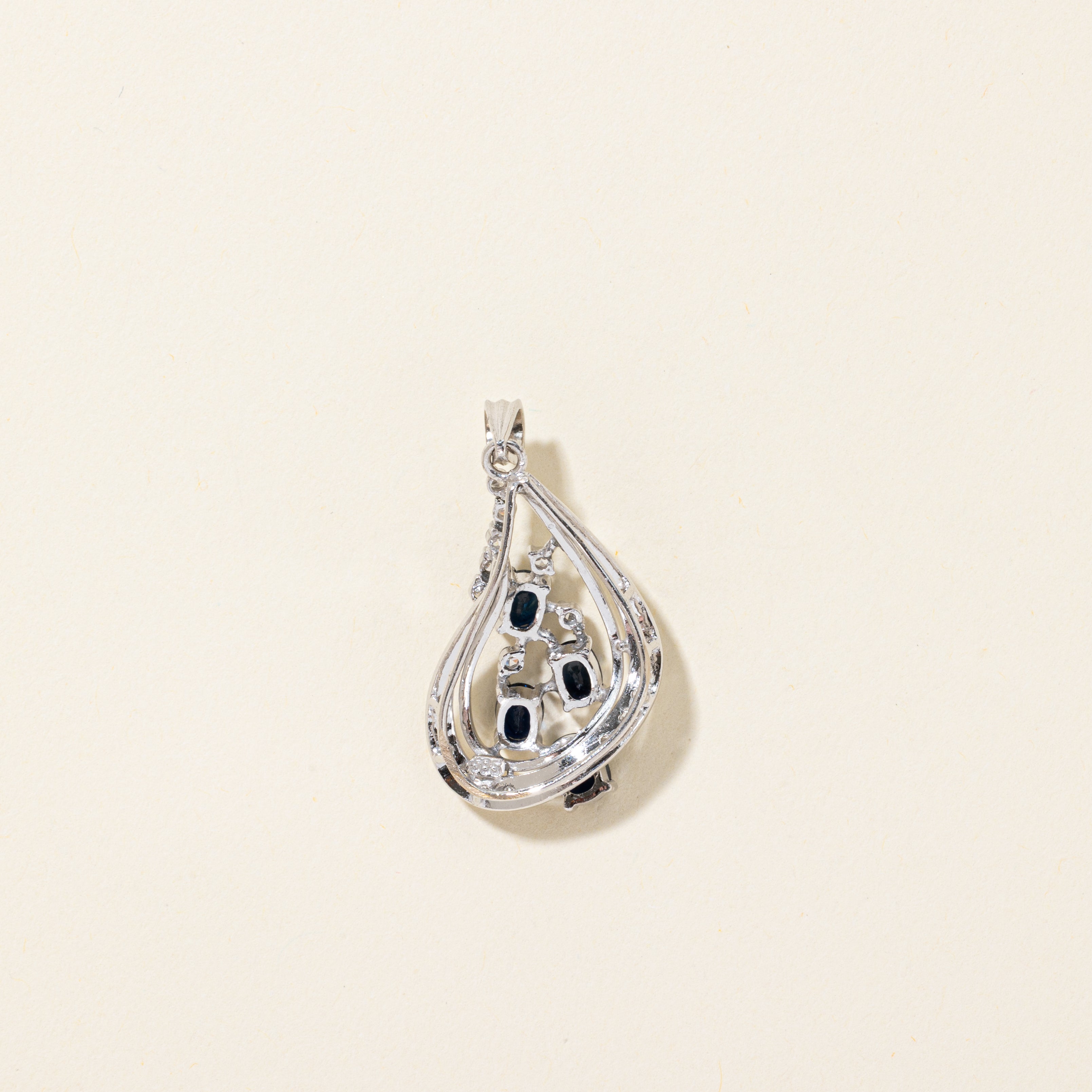 White Gold Sapphire & Diamond Abstract Pendant | 1.40ctw, 0.21ctw