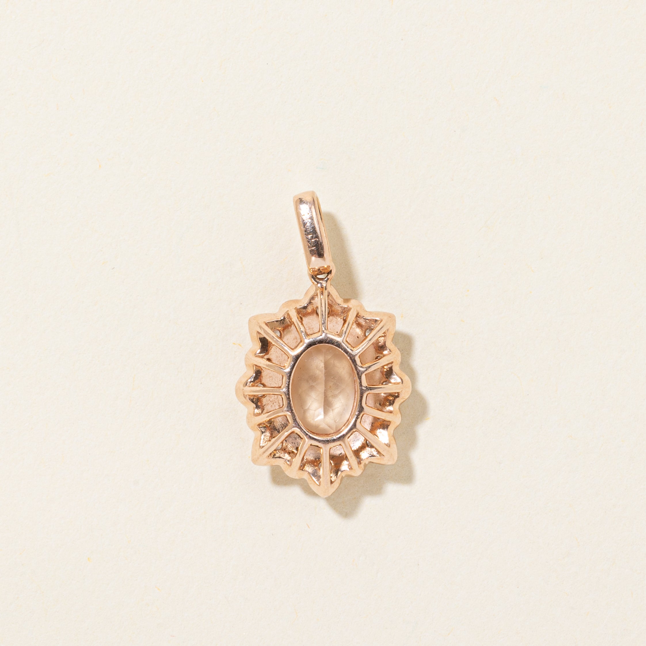 Morganite & Diamond Halo Milgrained Pendant | 0.70ct, 0.25ctw