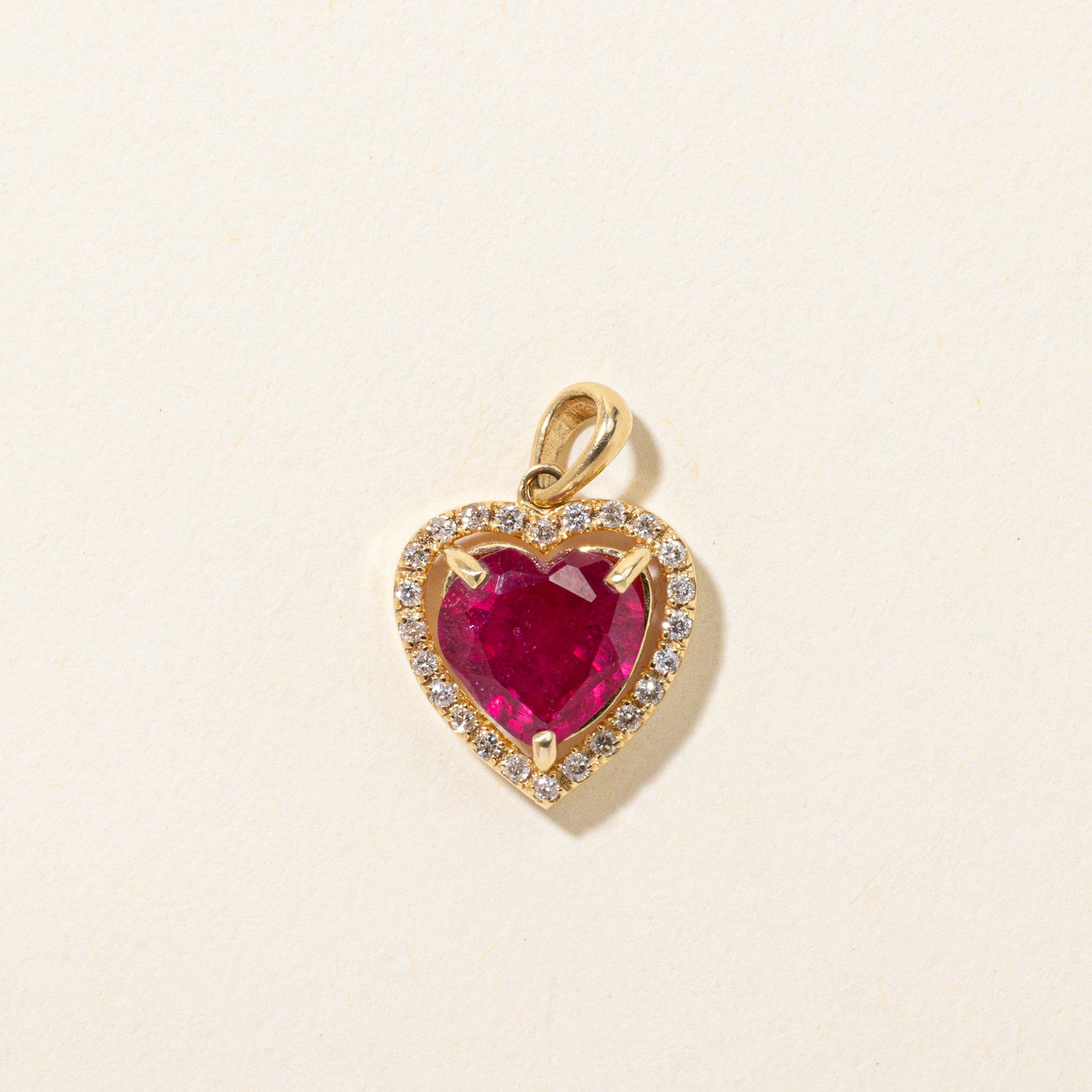 18k Heart Cut Ruby & Diamond Halo Pendant | 1.90ct, 0.12ctw
