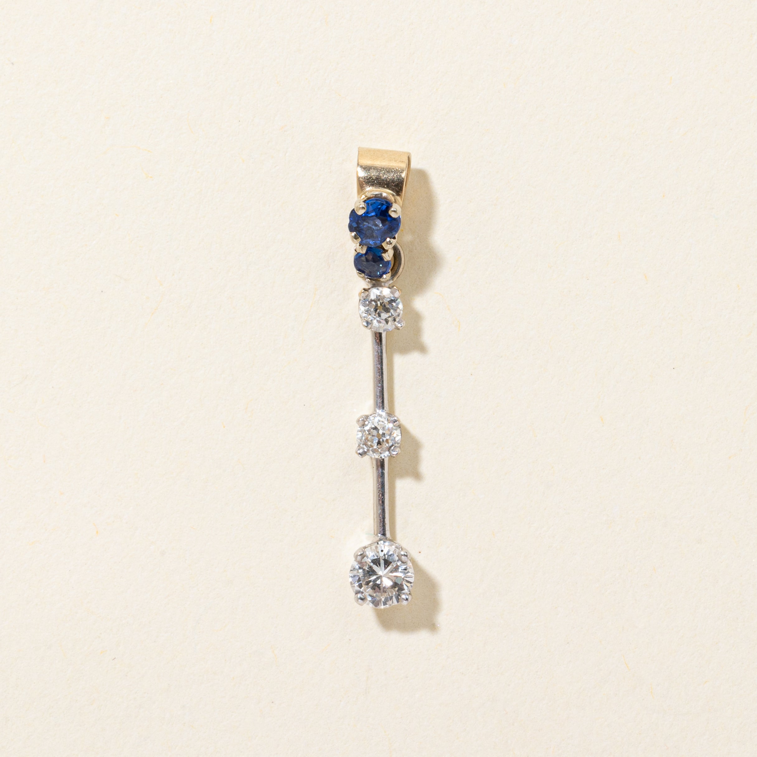 Two-Tone Diamond & Sapphire Column Pendant | 0.28ctw, 0.17ctw