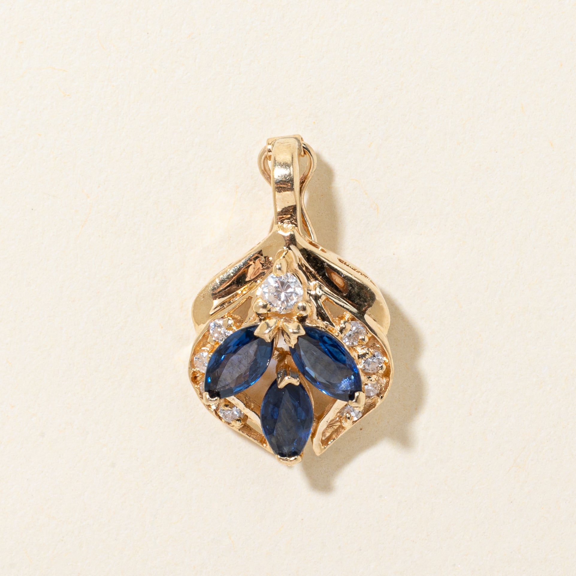 Marquise Cut Sapphire & Diamond Openwork Pendant | 0.66ctw, 0.13ctw