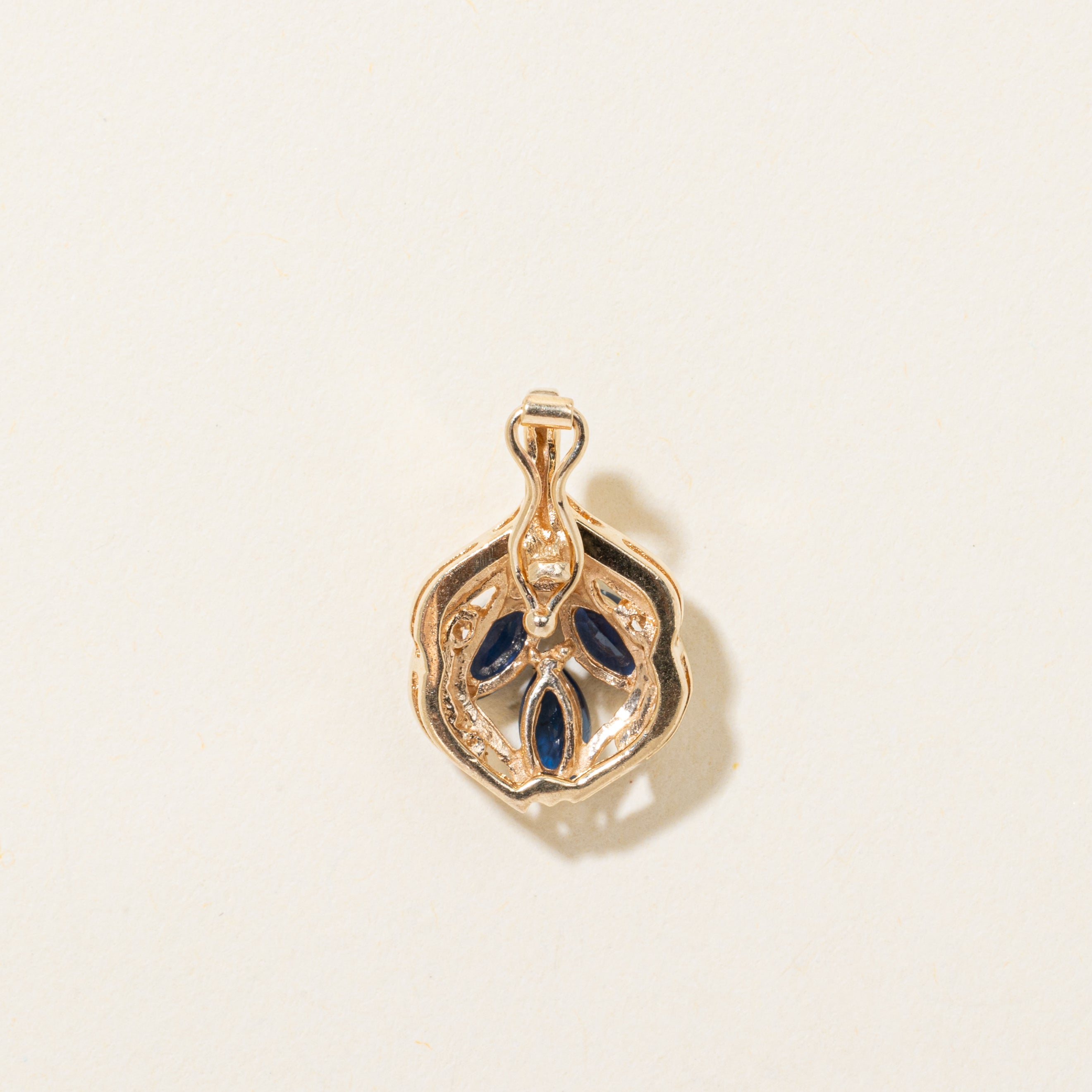 Marquise Cut Sapphire & Diamond Openwork Pendant | 0.66ctw, 0.13ctw