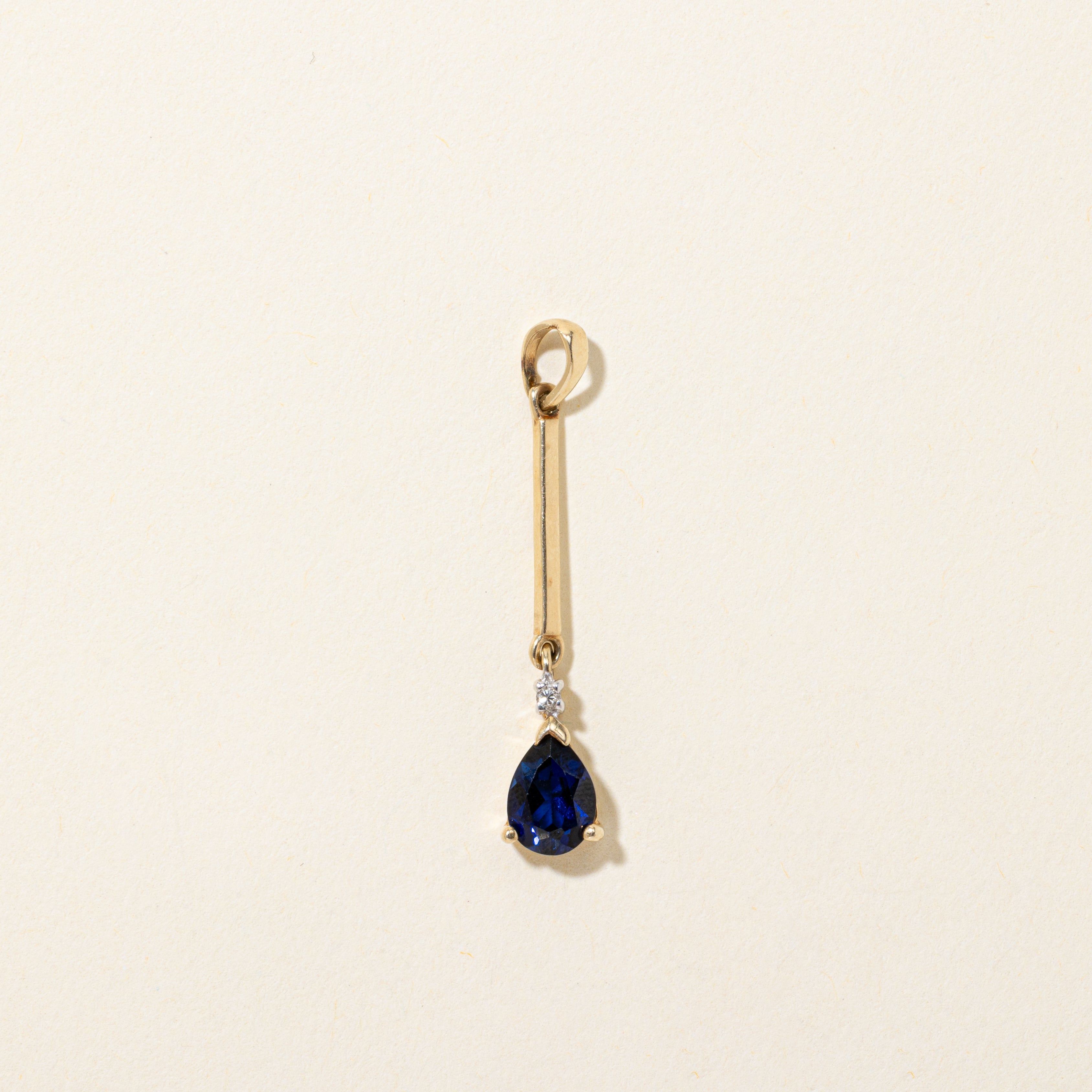 Pear Cut Synthetic Sapphire & Diamond Drop Pendant | 0.80ct, 0.005ct