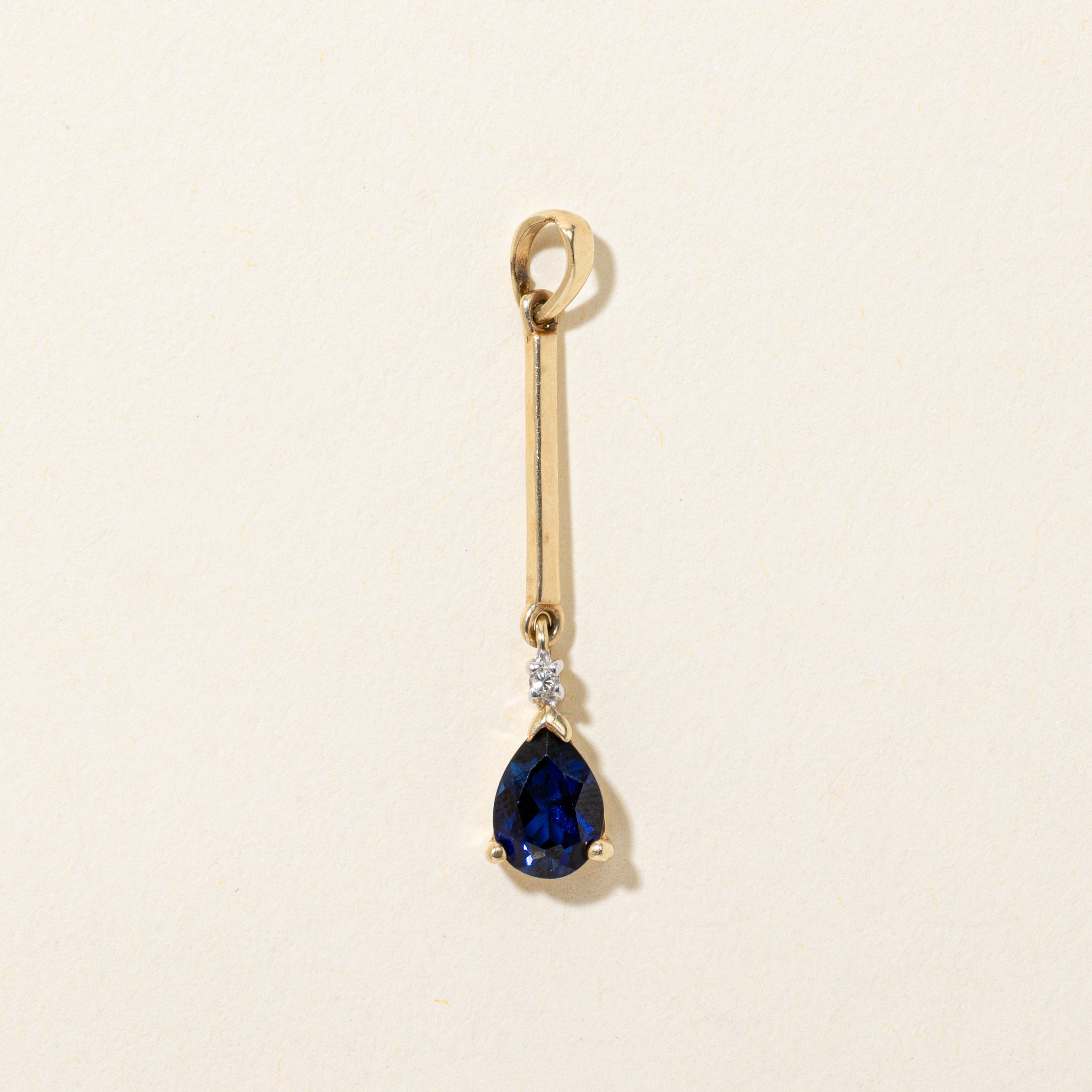 Pear Cut Synthetic Sapphire & Diamond Drop Pendant | 0.80ct, 0.005ct