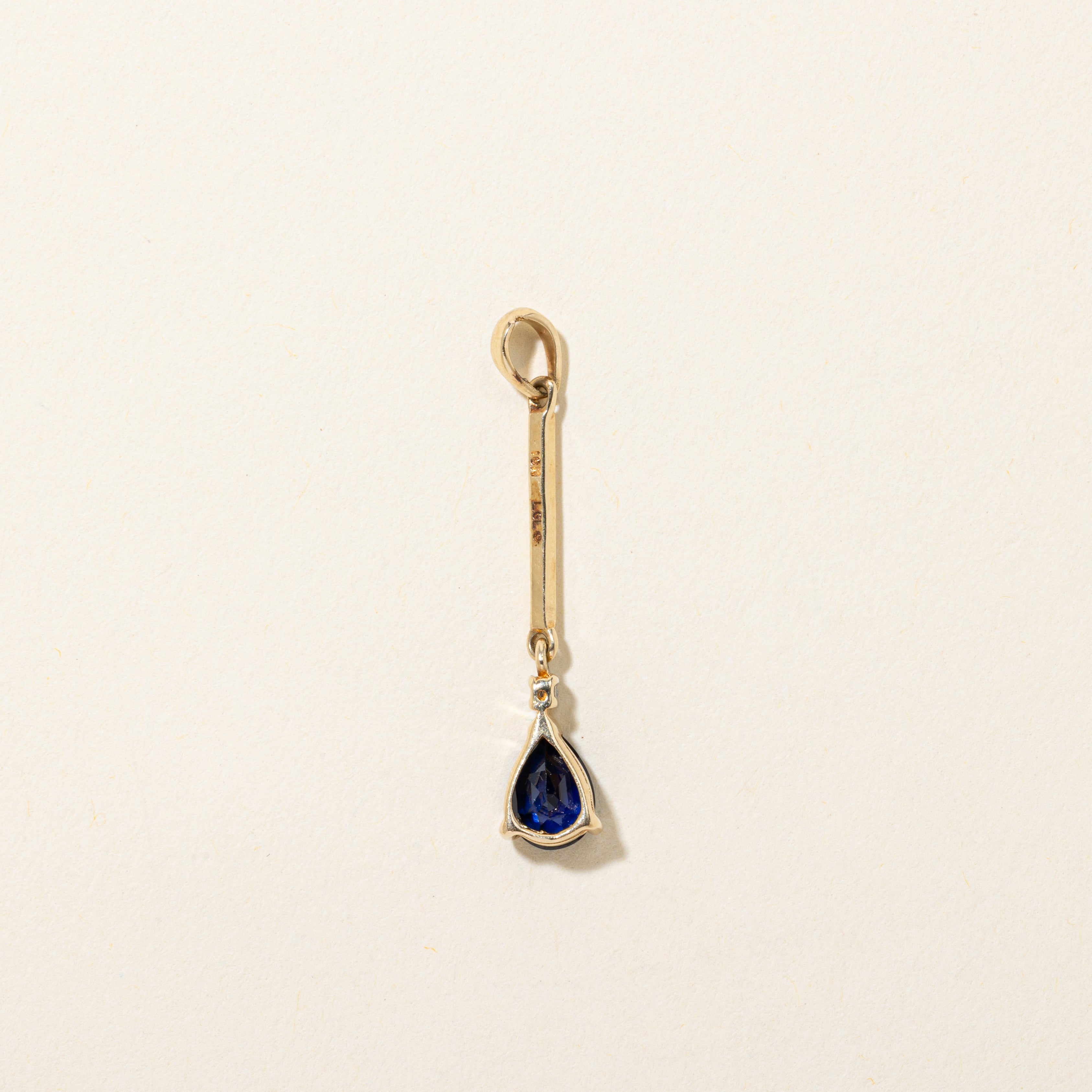 Pear Cut Synthetic Sapphire & Diamond Drop Pendant | 0.80ct, 0.005ct
