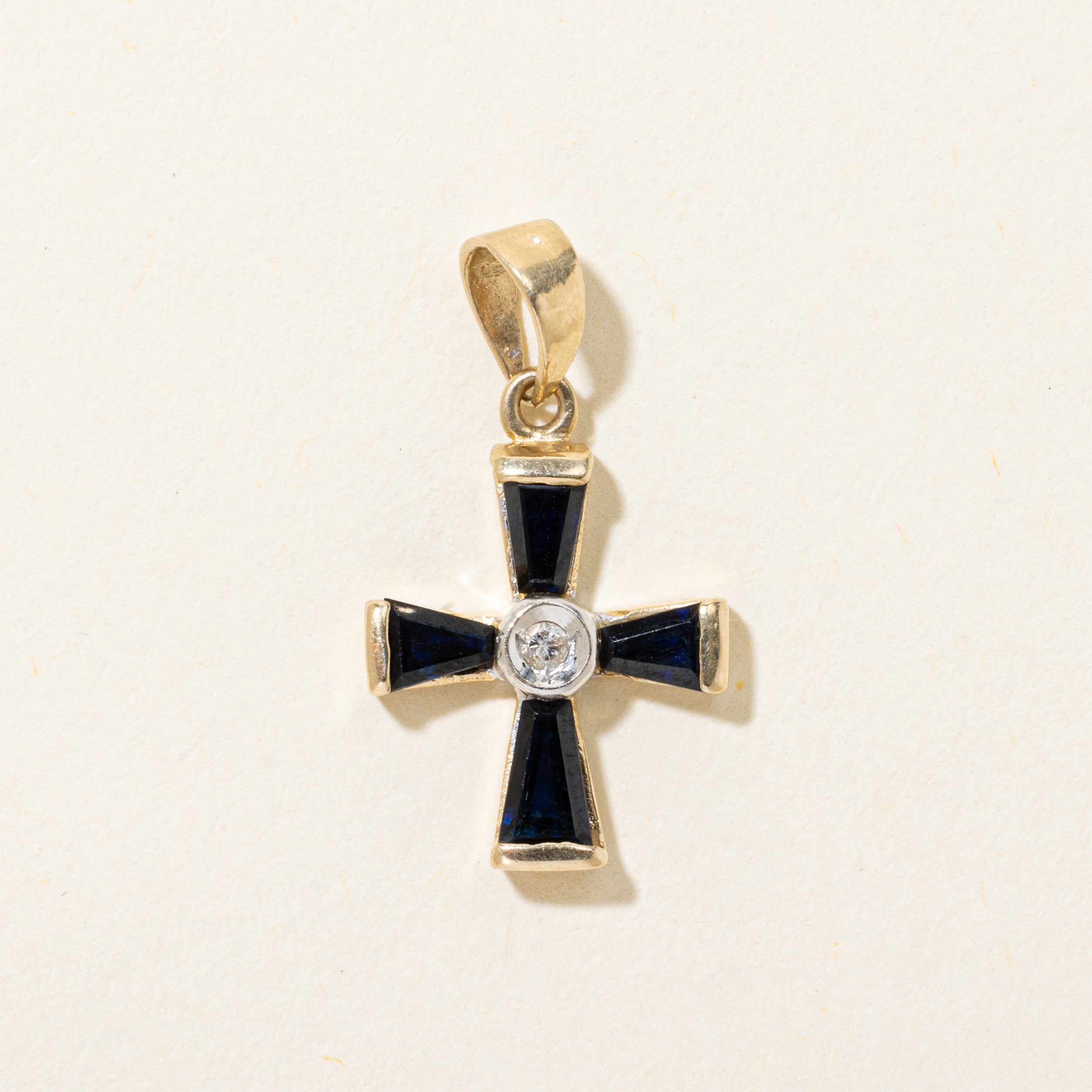 Sapphire & Bezel Set Diamond Iron Cross Pendant | 0.46ctw, 0.02ct