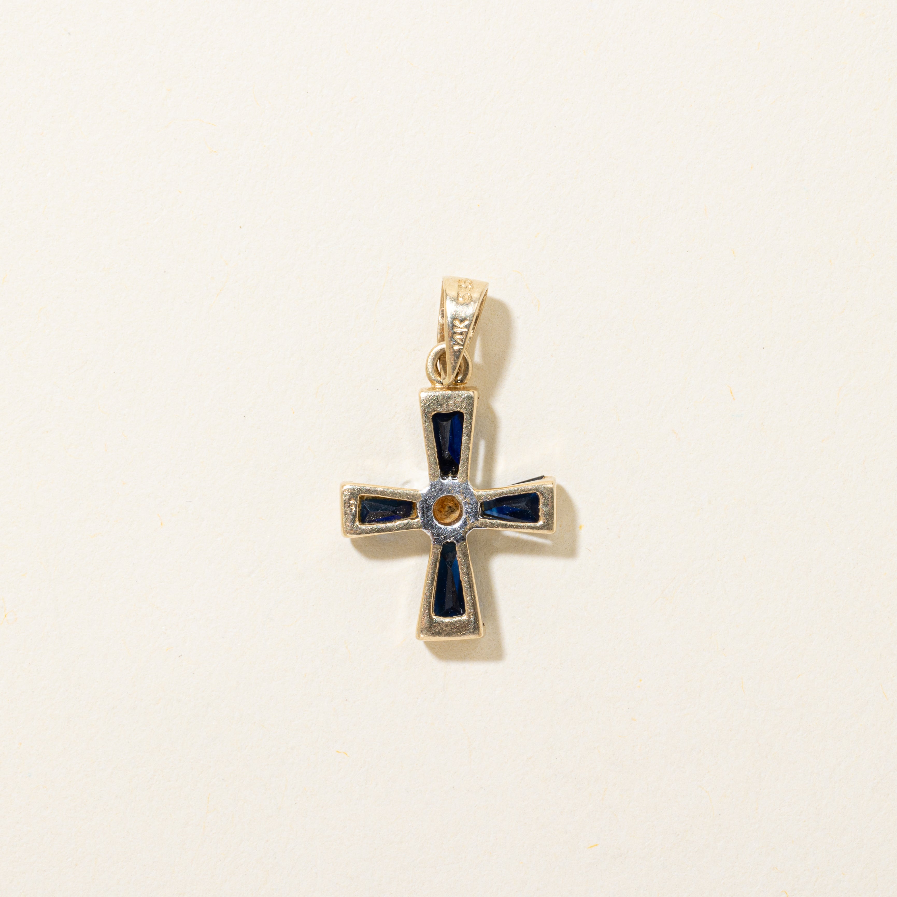 Sapphire & Bezel Set Diamond Iron Cross Pendant | 0.46ctw, 0.02ct