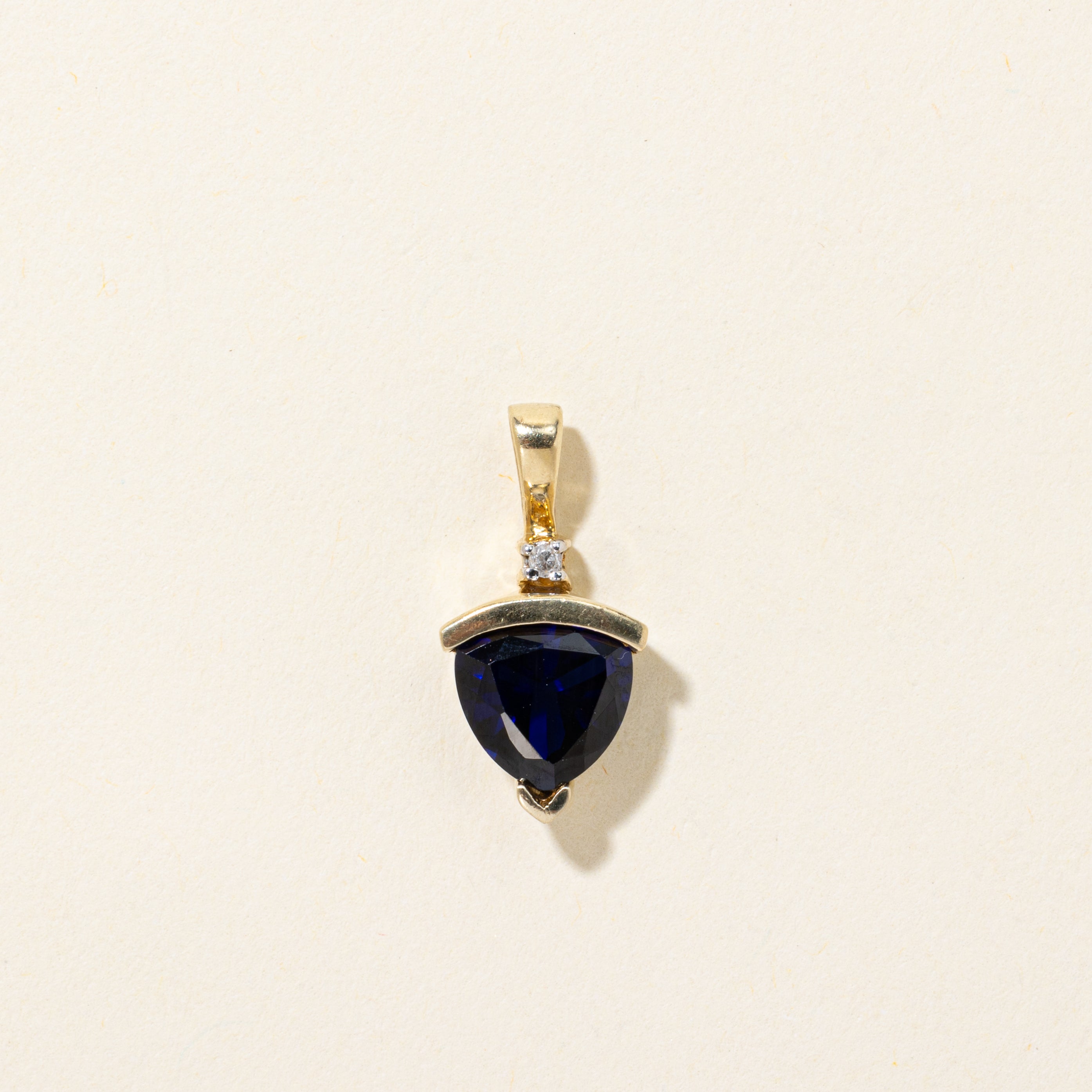Trillion Cut Synthetic Sapphire & Diamond Pendant | 2.00ct, 0.01ct