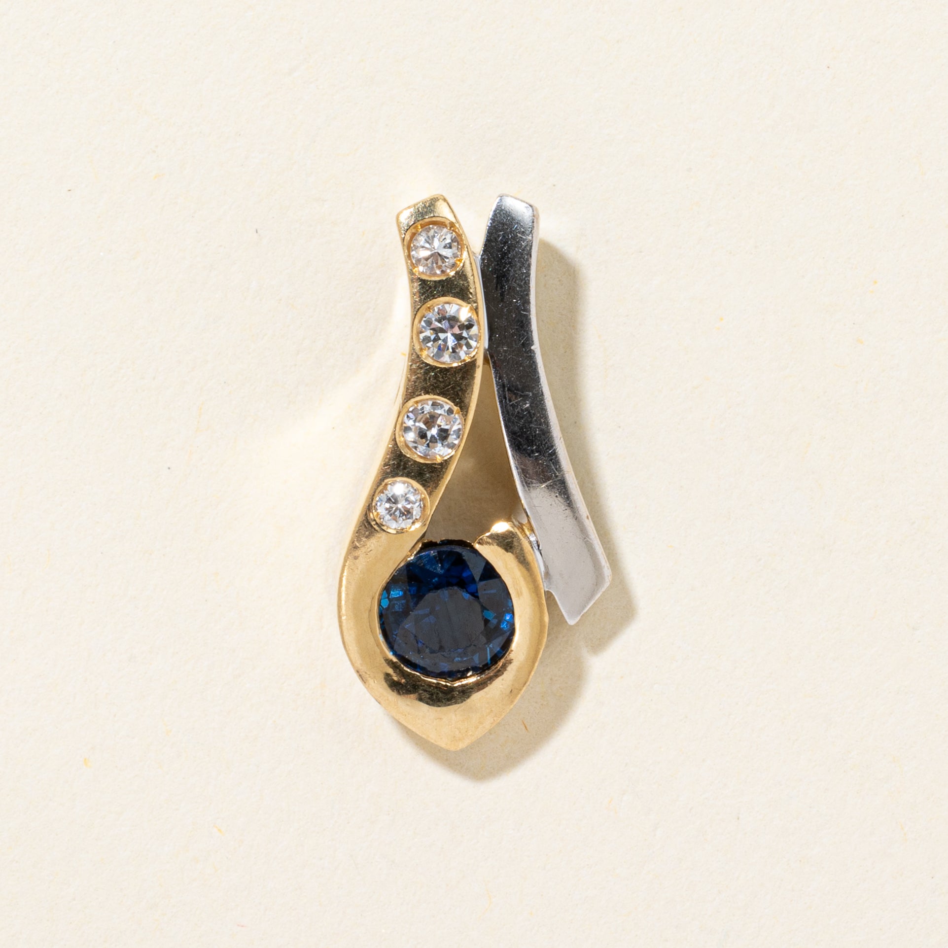 18k Two-Tone Flush Set Sapphire & Diamond Waterfall Pendant | 0.60ct, 0.10ctw