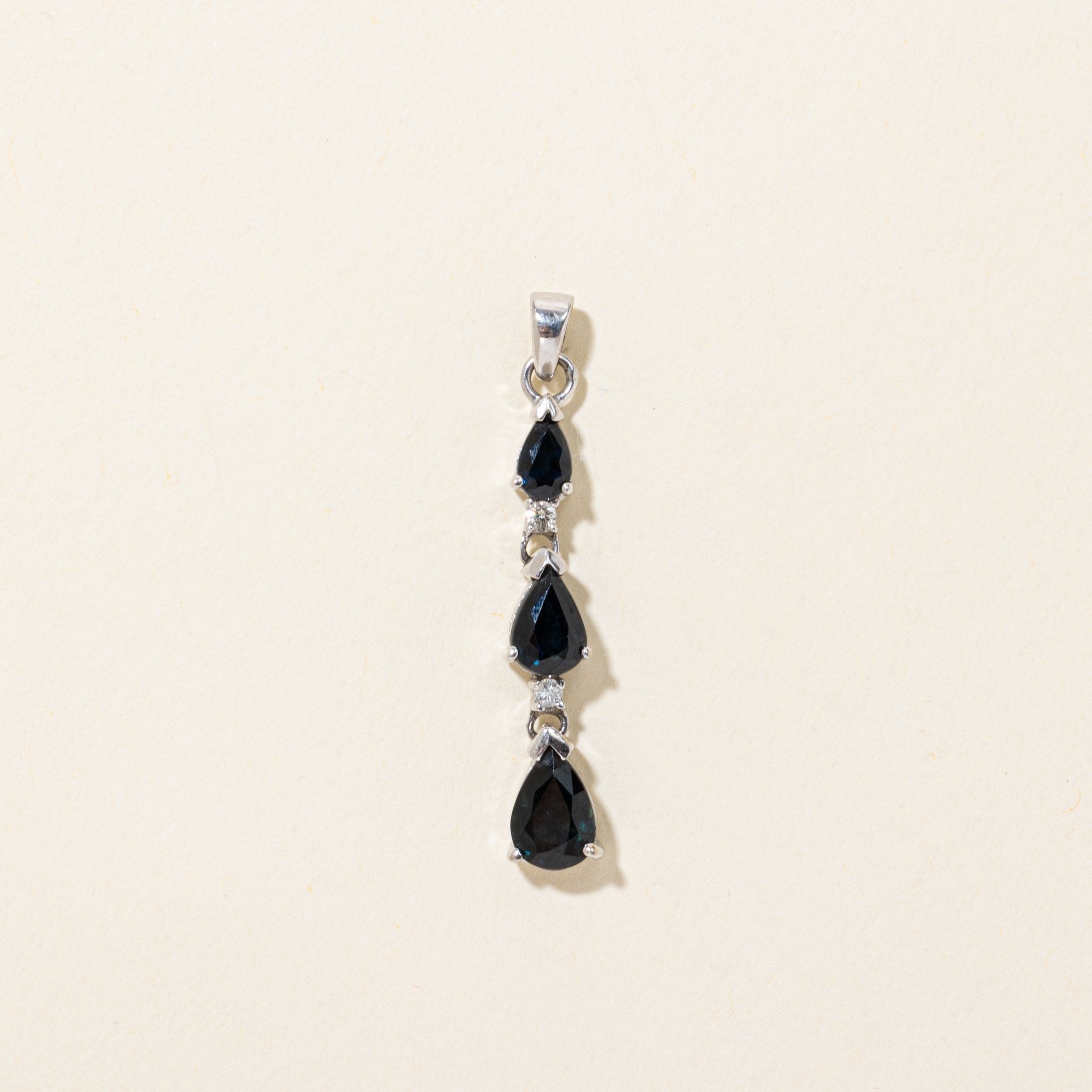 Pear Cut Sapphire & Diamond Drop Pendant | 1.50ctw, 0.04ctw