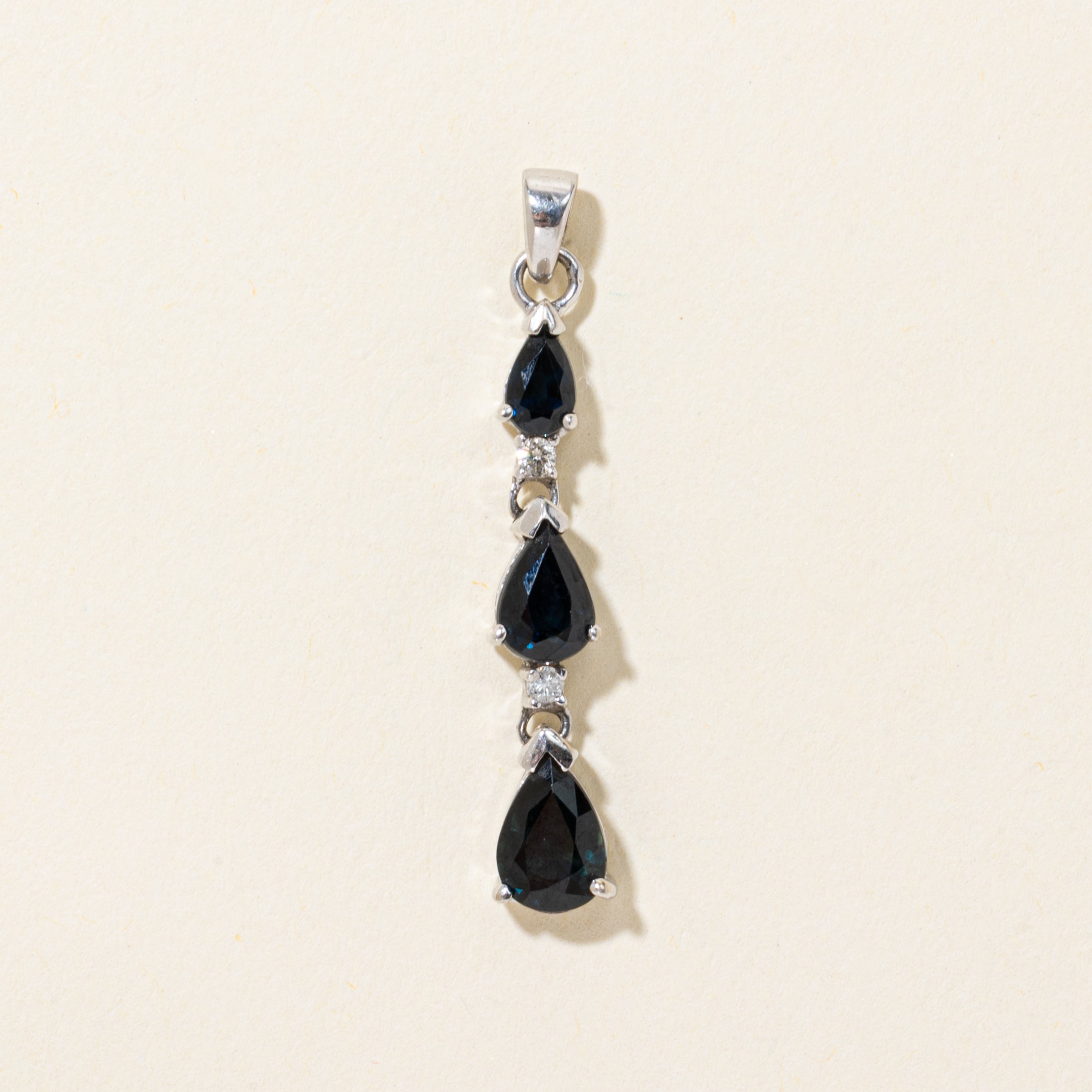 Pear Cut Sapphire & Diamond Drop Pendant | 1.50ctw, 0.04ctw