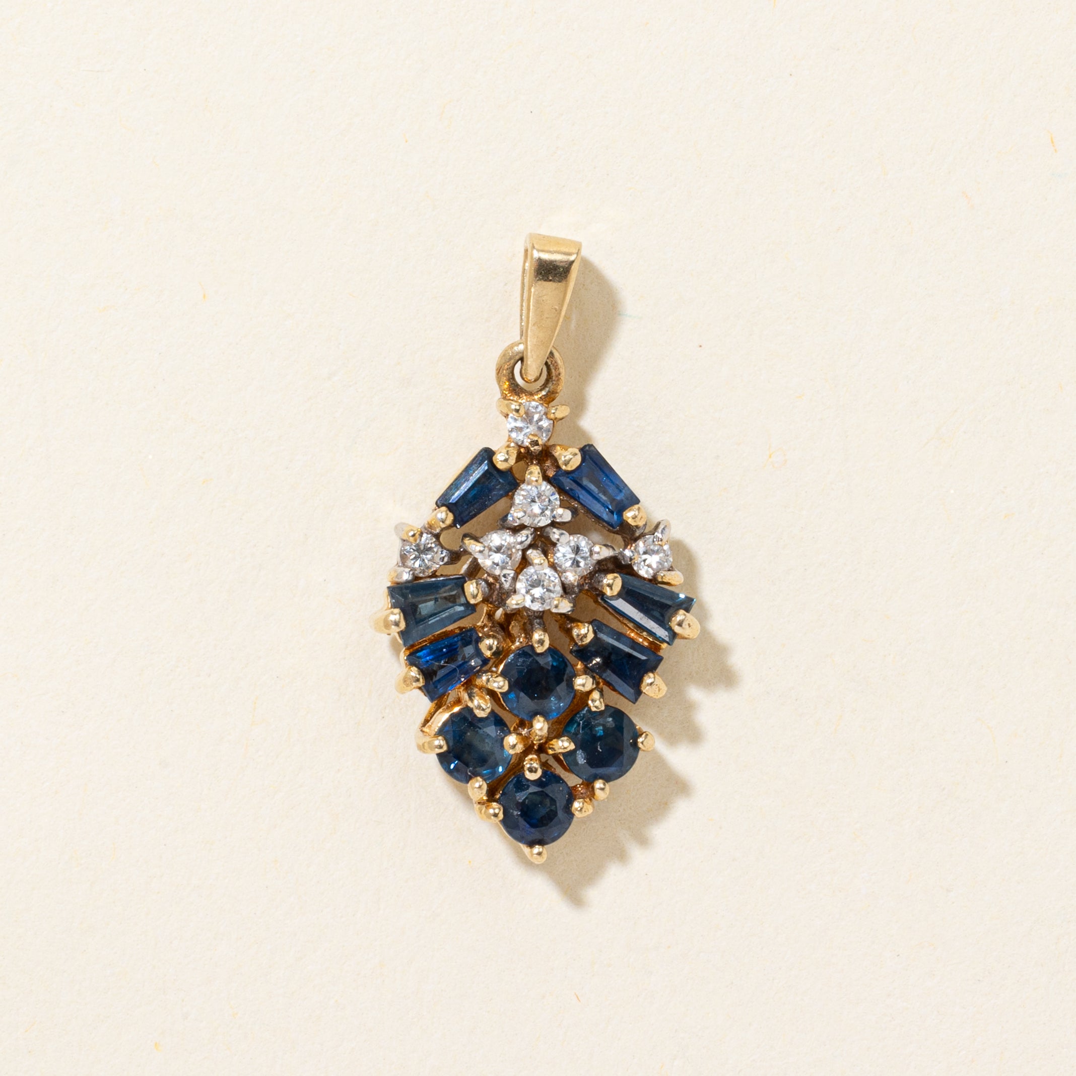 Baguette Cut Sapphire & Diamond Pear Cluster Pendant | 0.70ctw, 0.14ctw