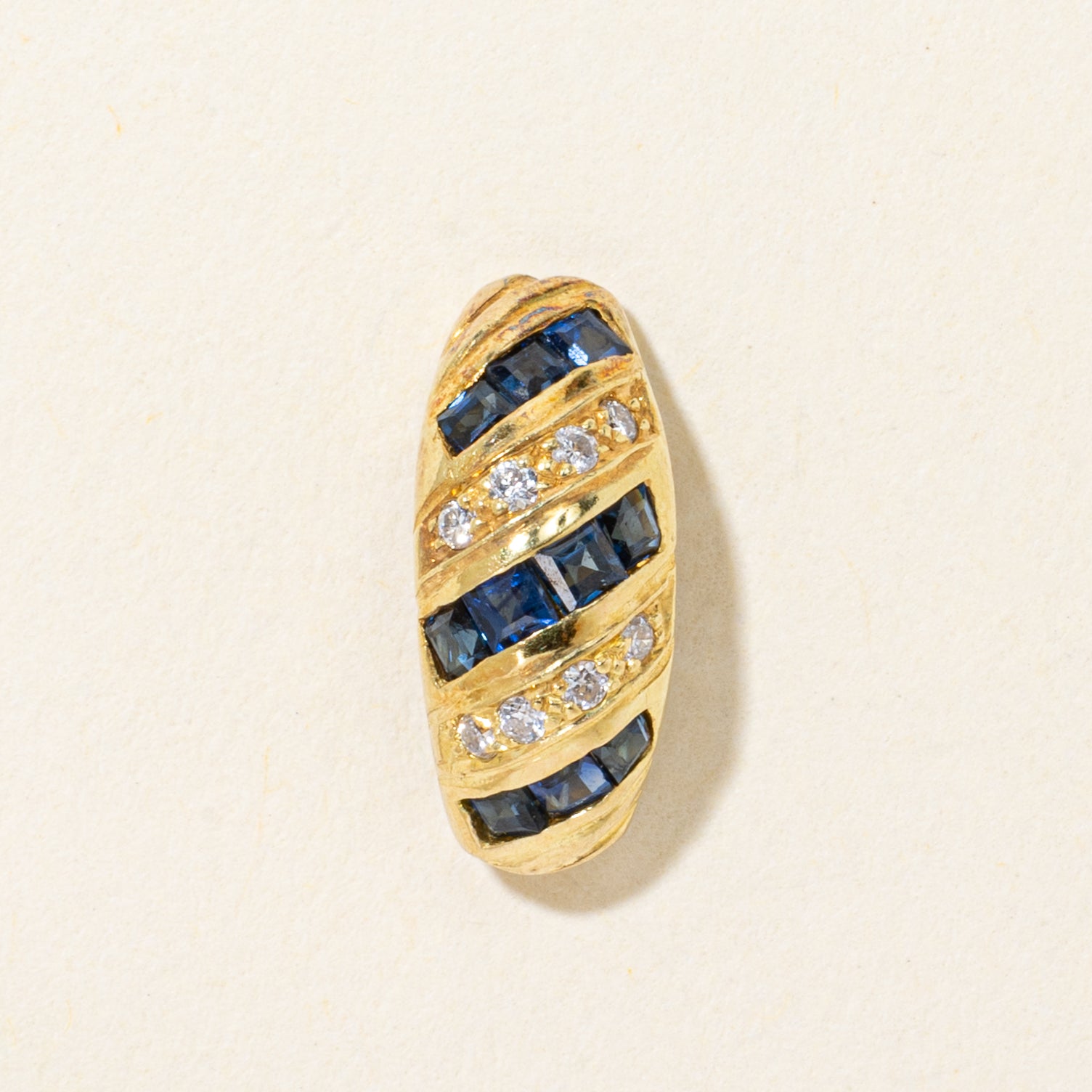 18k Channel Set Sapphire & Diamond Domed Pendant | 0.32ctw, 0.07ctw