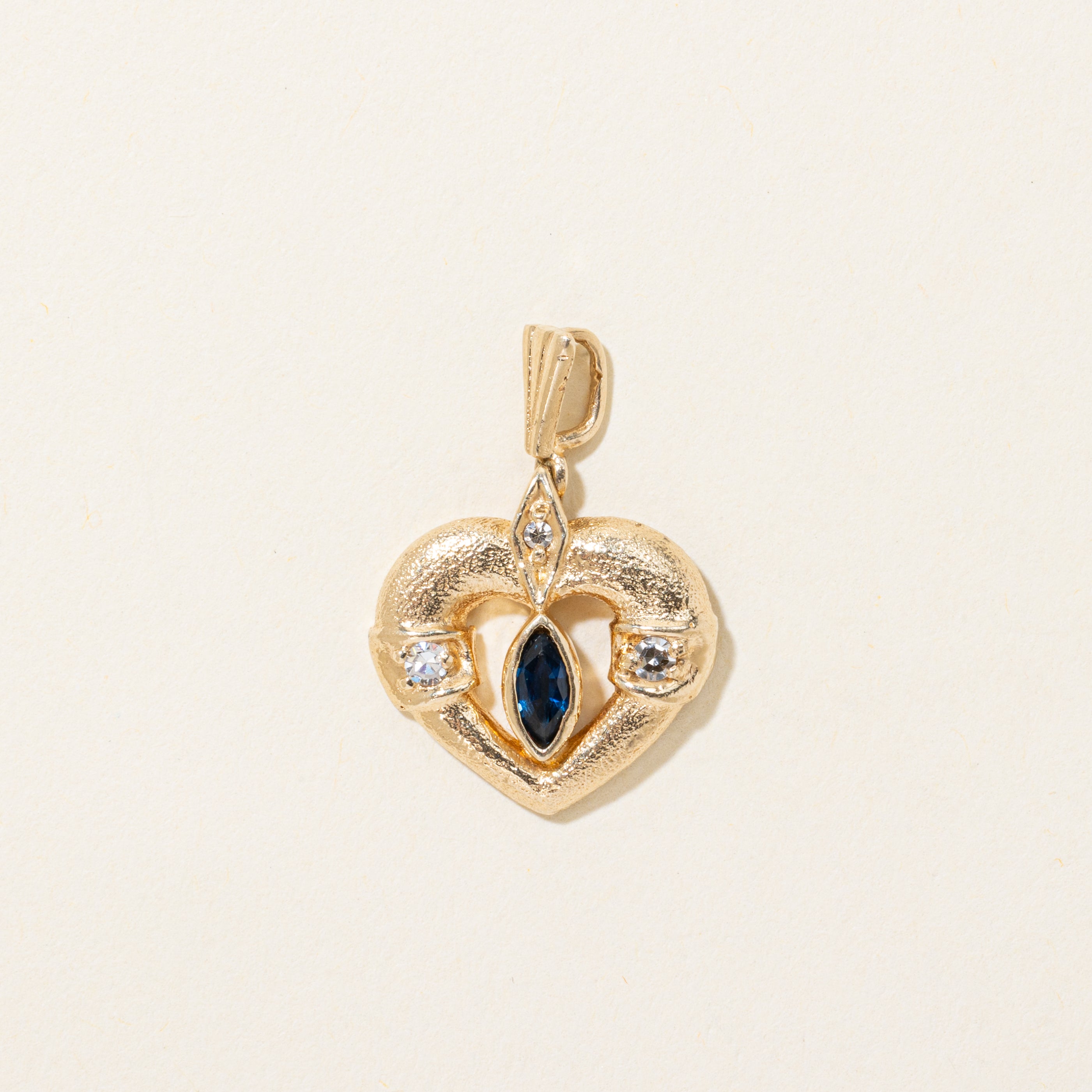 Bezel Set Sapphire & Diamond Textured Heart Pendant | 0.14ct, 0.07ctw