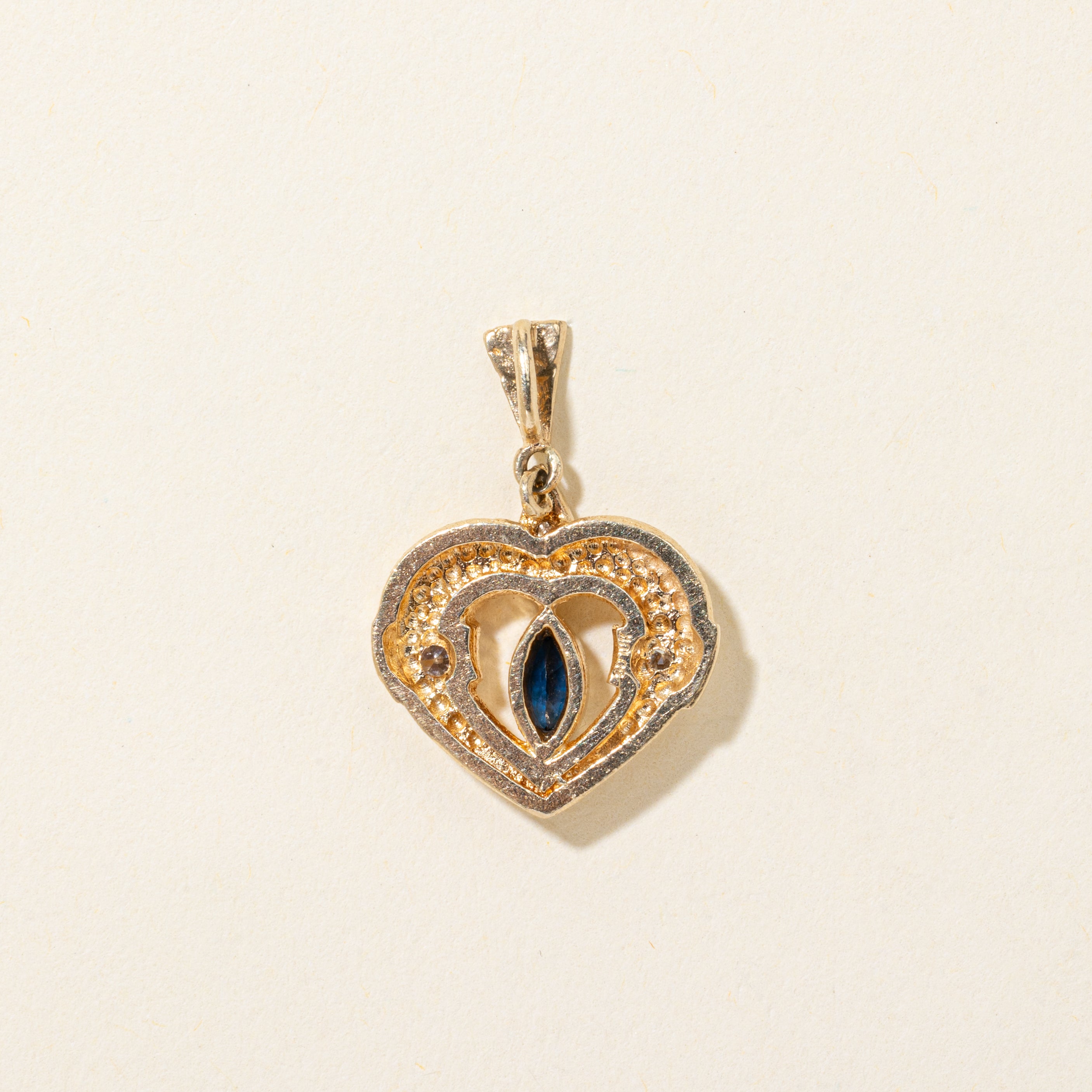 Bezel Set Sapphire & Diamond Textured Heart Pendant | 0.14ct, 0.07ctw