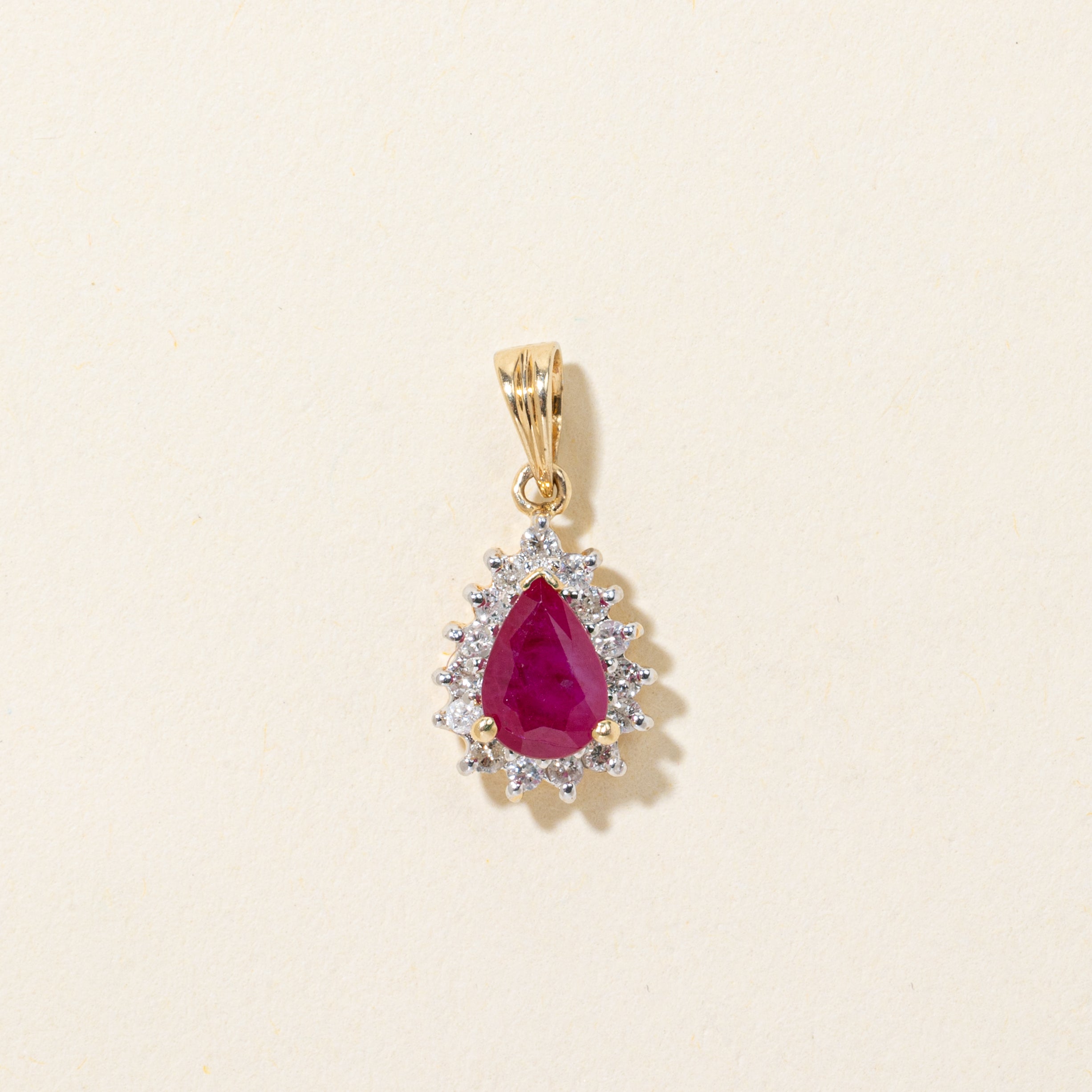 Pear Cut Ruby & Diamond Halo Pendant | 0.70ct, 0.15ctw