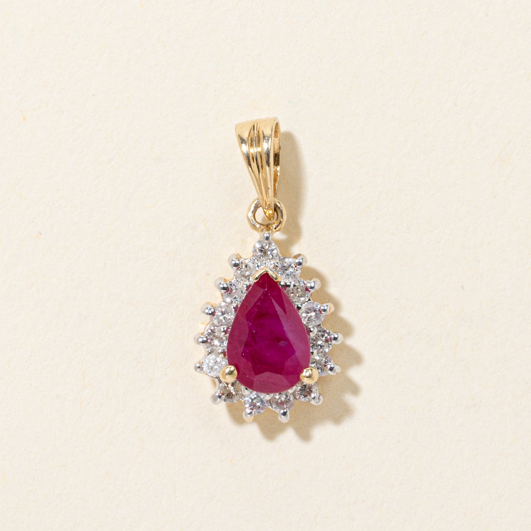 Pear Cut Ruby & Diamond Halo Pendant | 0.70ct, 0.15ctw