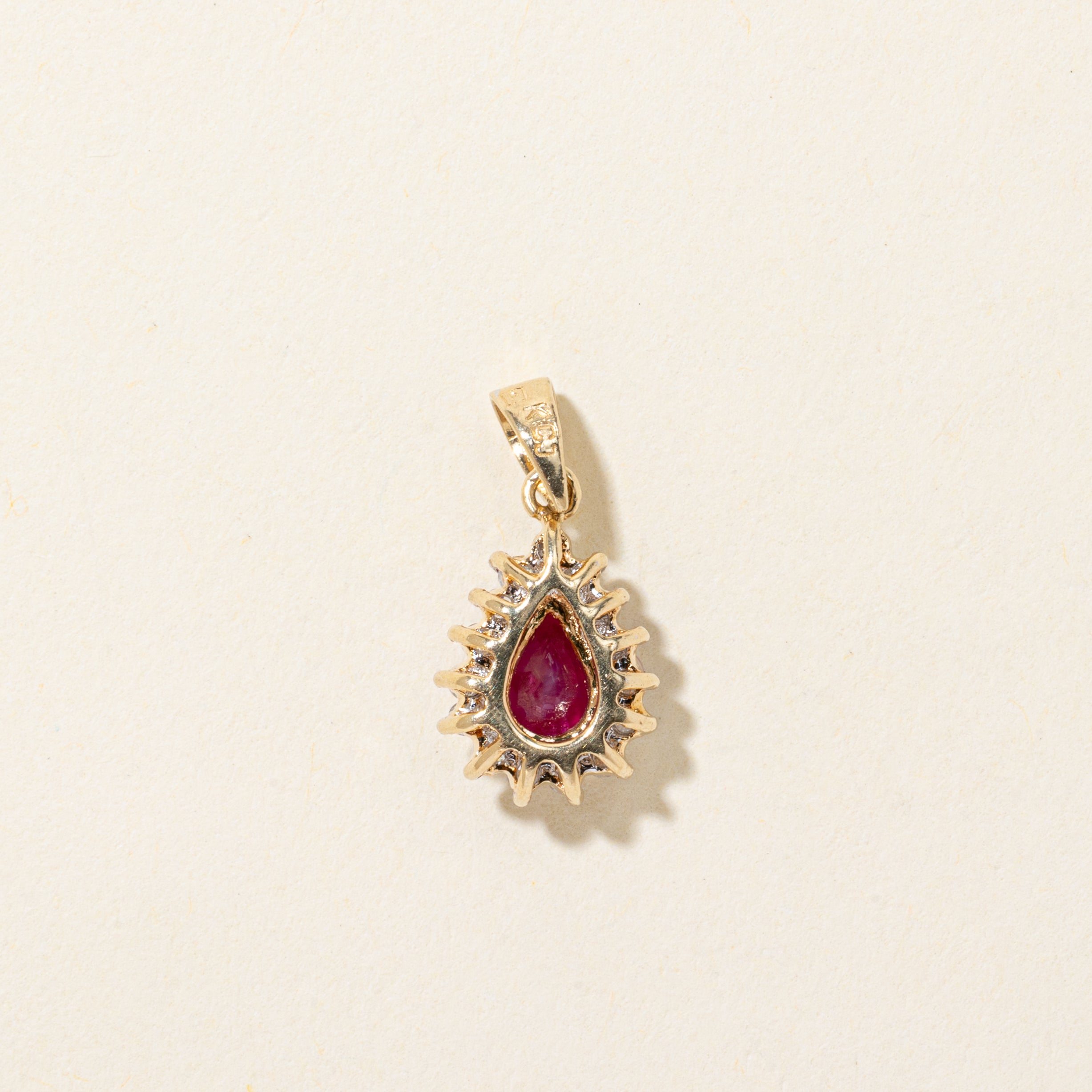 Pear Cut Ruby & Diamond Halo Pendant | 0.70ct, 0.15ctw