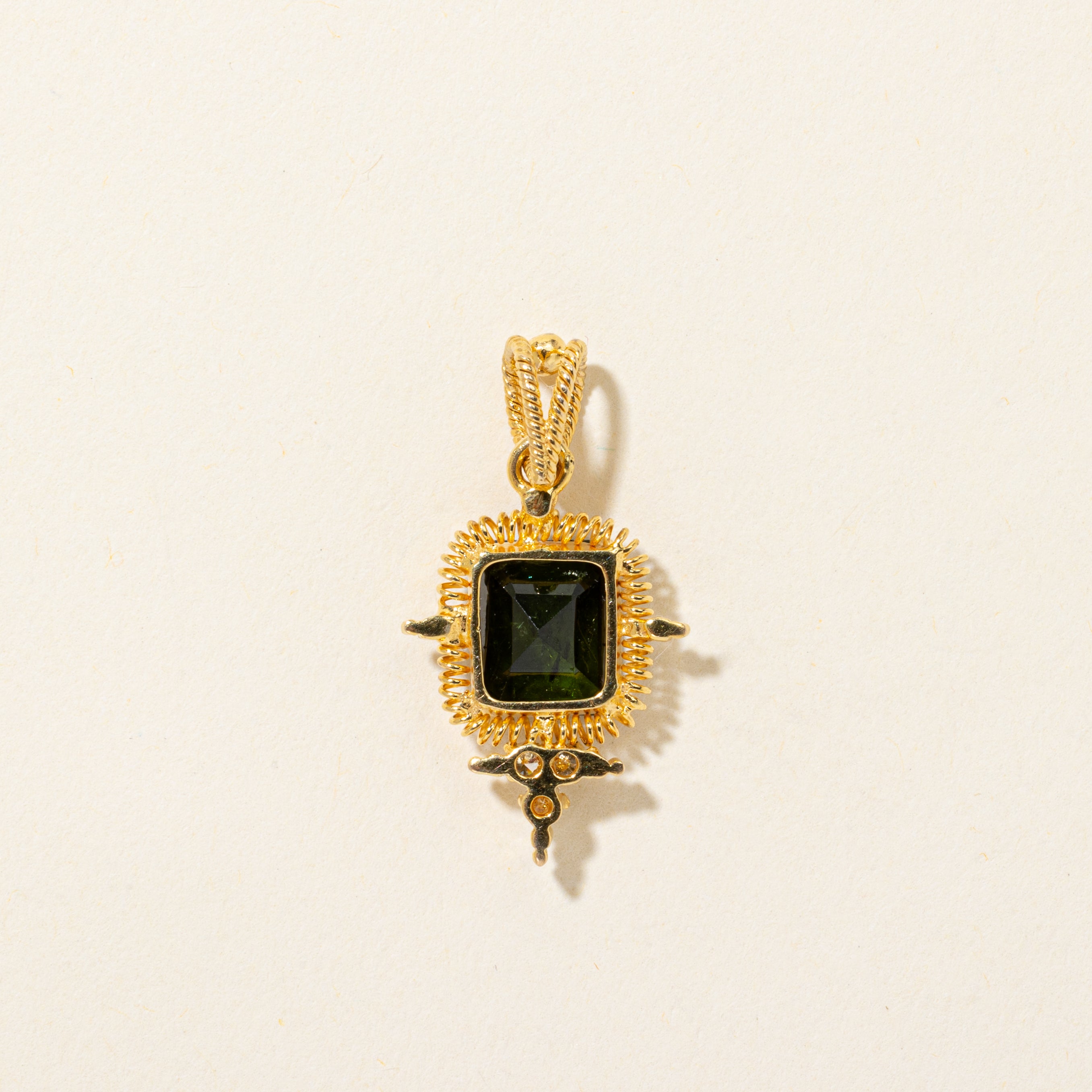 18k Tourmaline & Diamond Rope Textured Pendant | 3.22ct, 0.09ctw