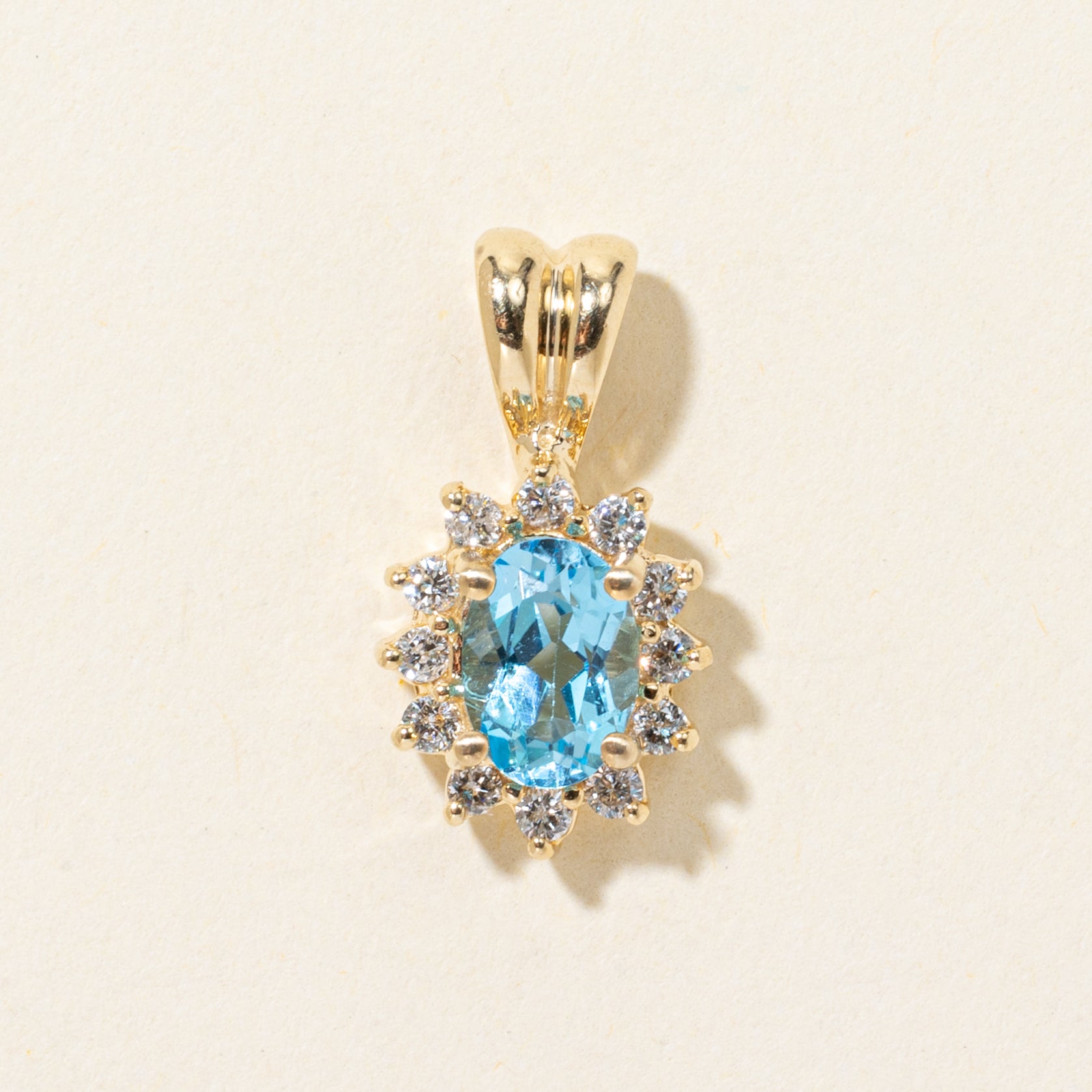 Blue Topaz & Diamond Halo Pendant | 0.90ct, 0.24ctw