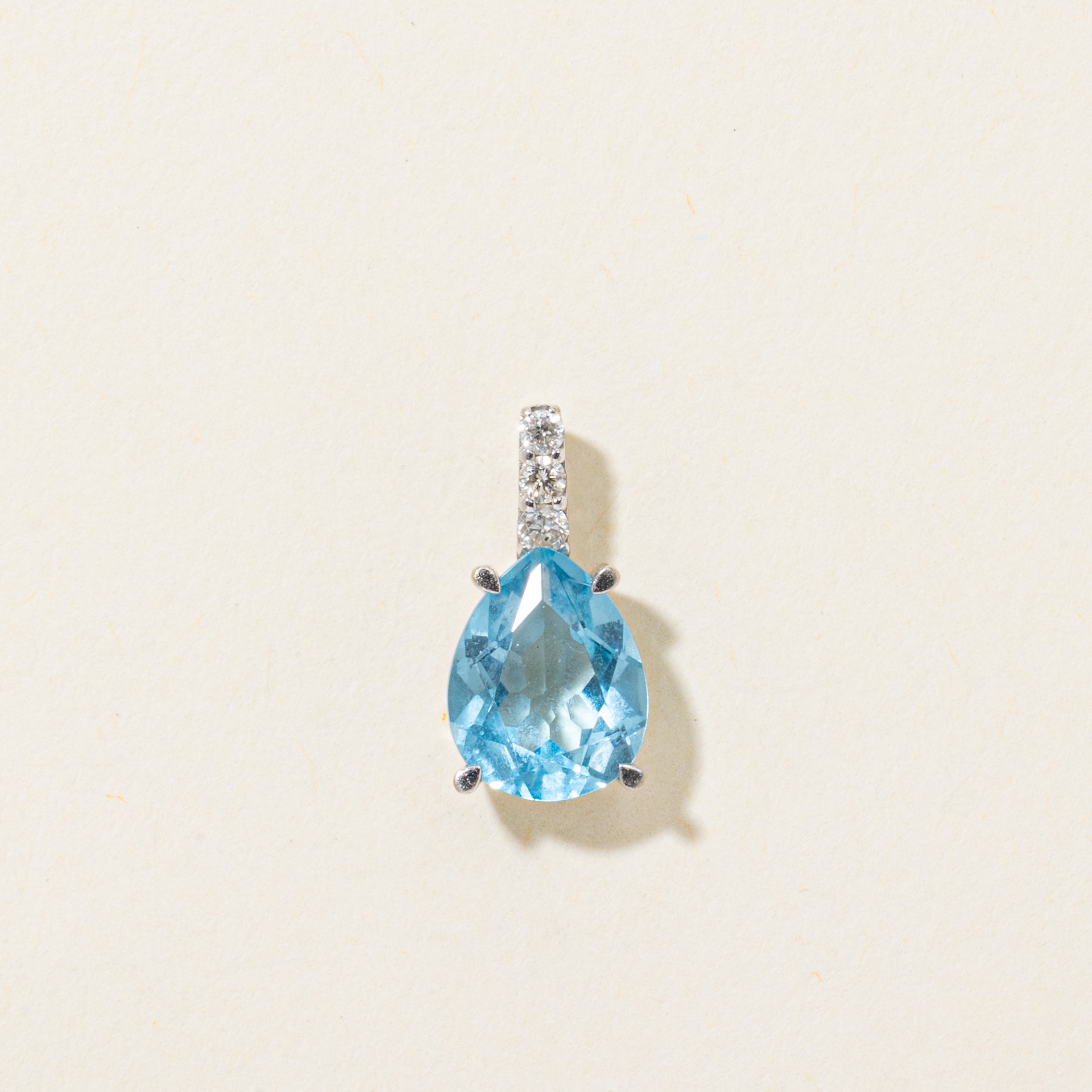 Pear Cut Blue Topaz & Diamond Pendant | 1.70ct, 0.06ctw