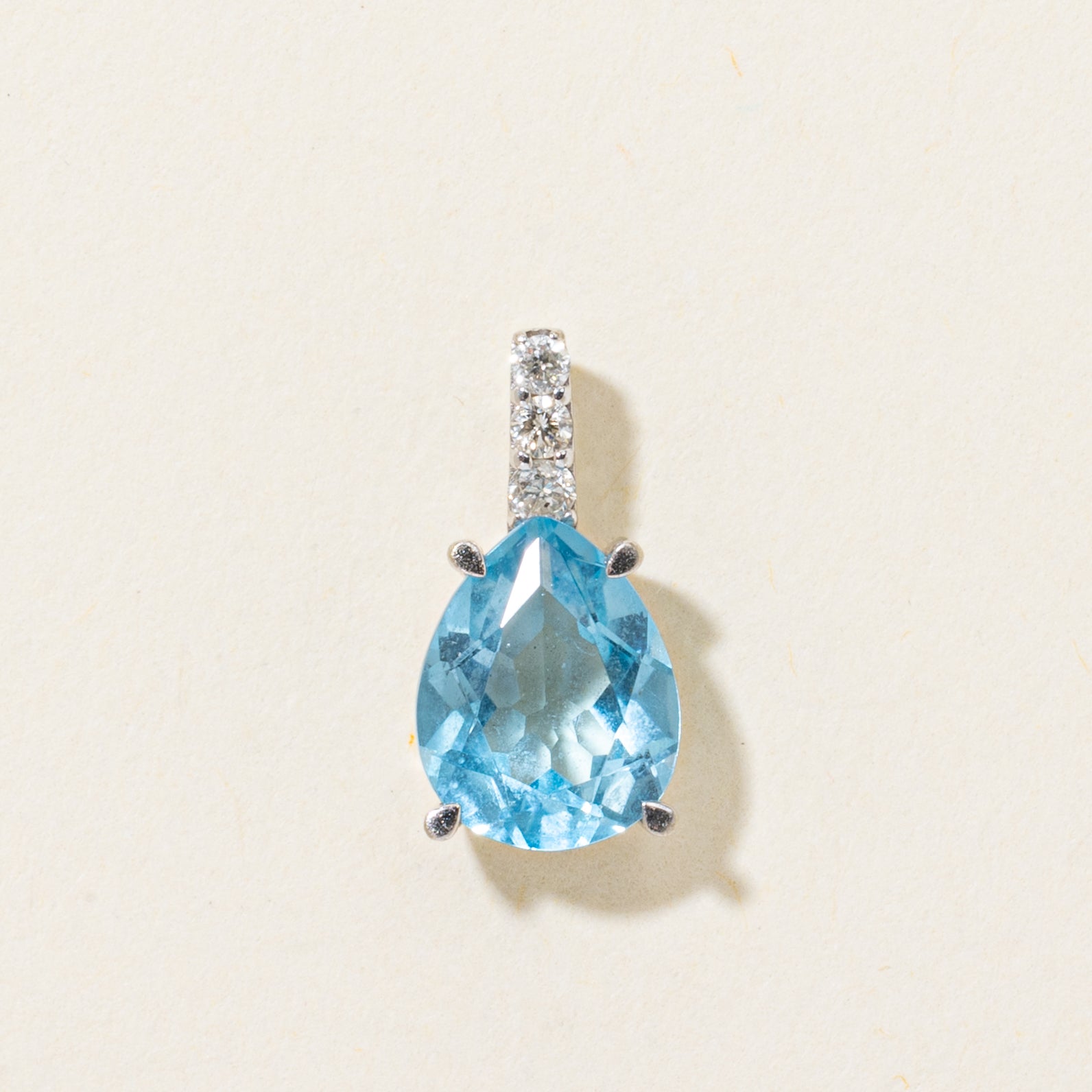 Pear Cut Blue Topaz & Diamond Pendant | 1.70ct, 0.06ctw