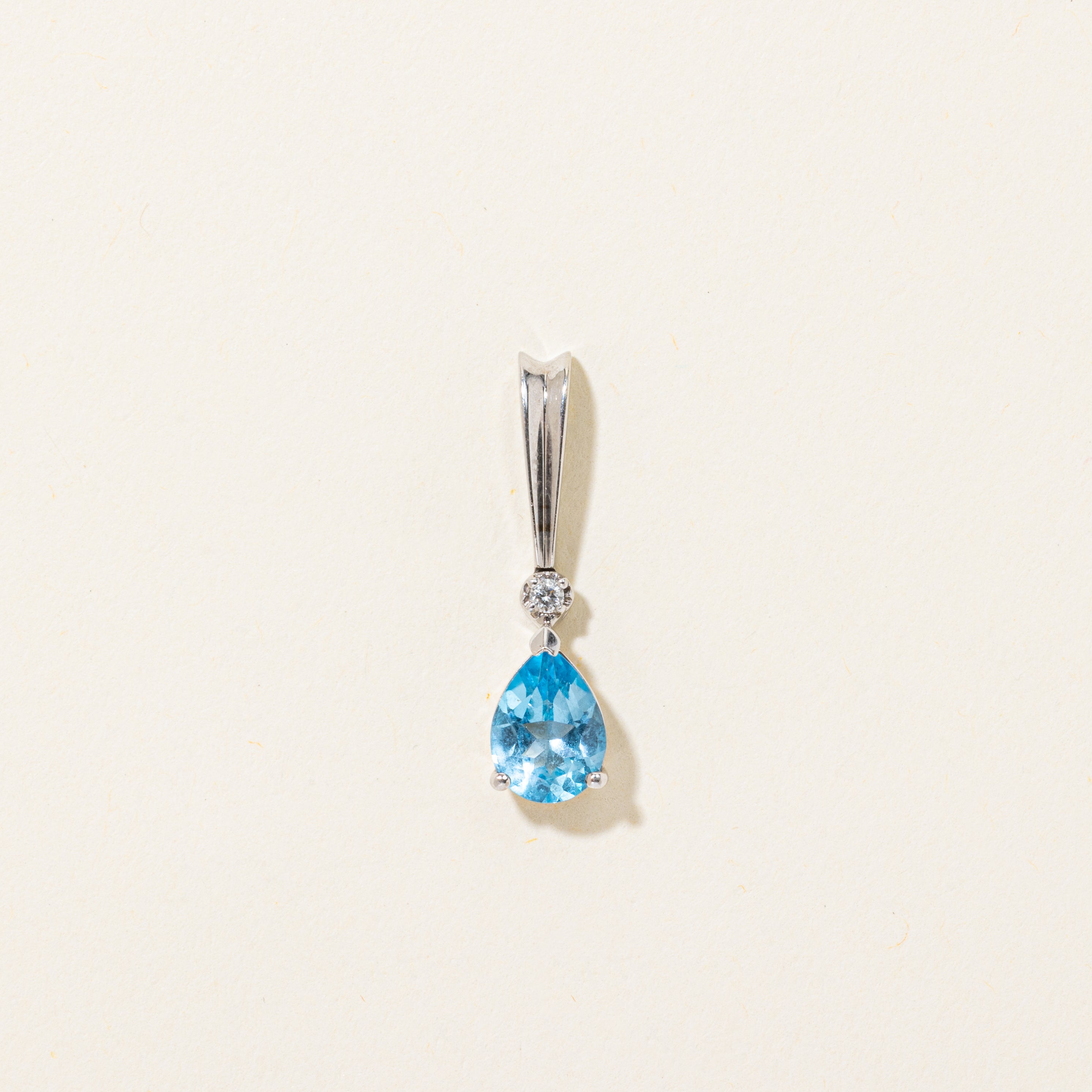 Pear Cut Blue Topaz & Diamond Pendant | 0.32ct, 0.02ct