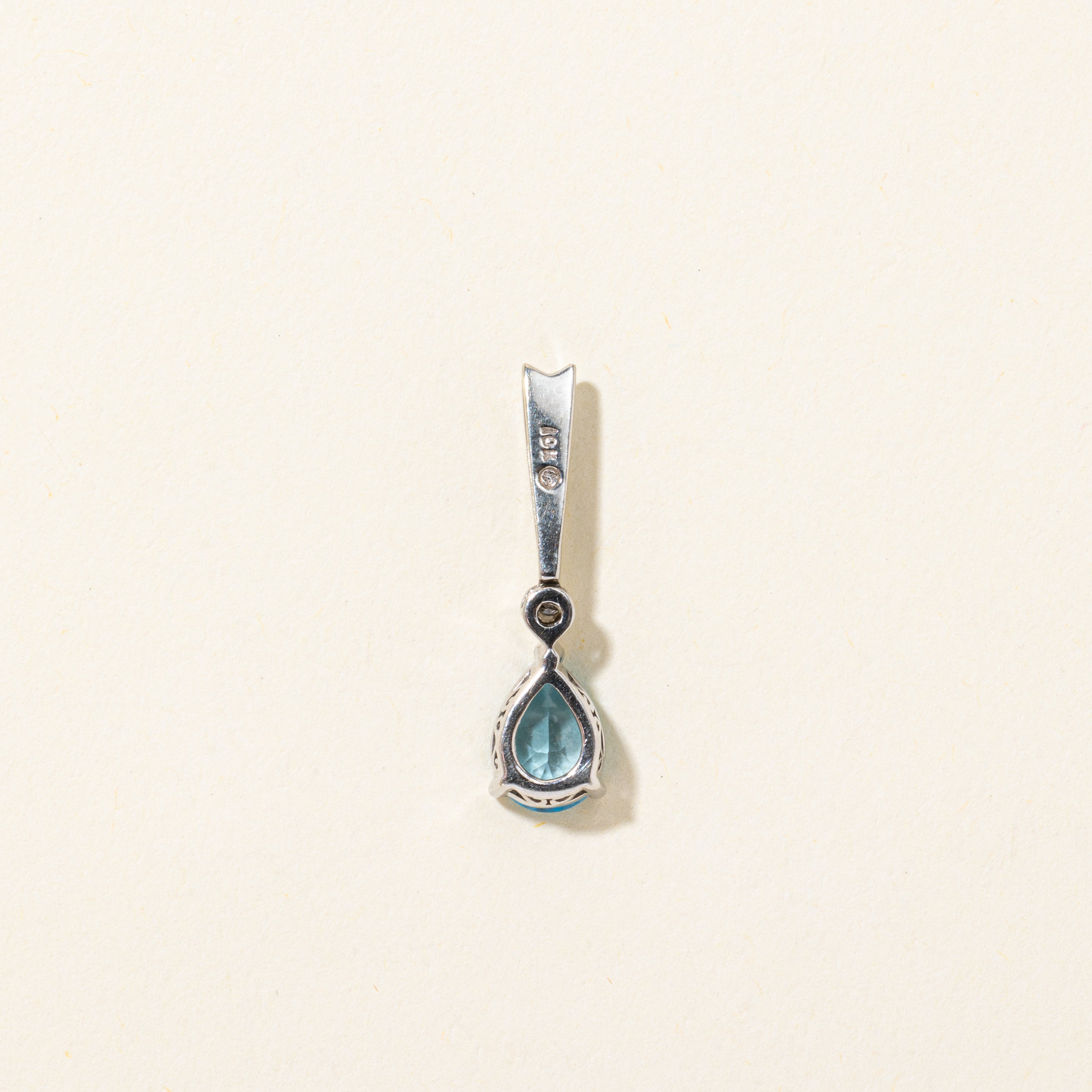 Pear Cut Blue Topaz & Diamond Pendant | 0.32ct, 0.02ct