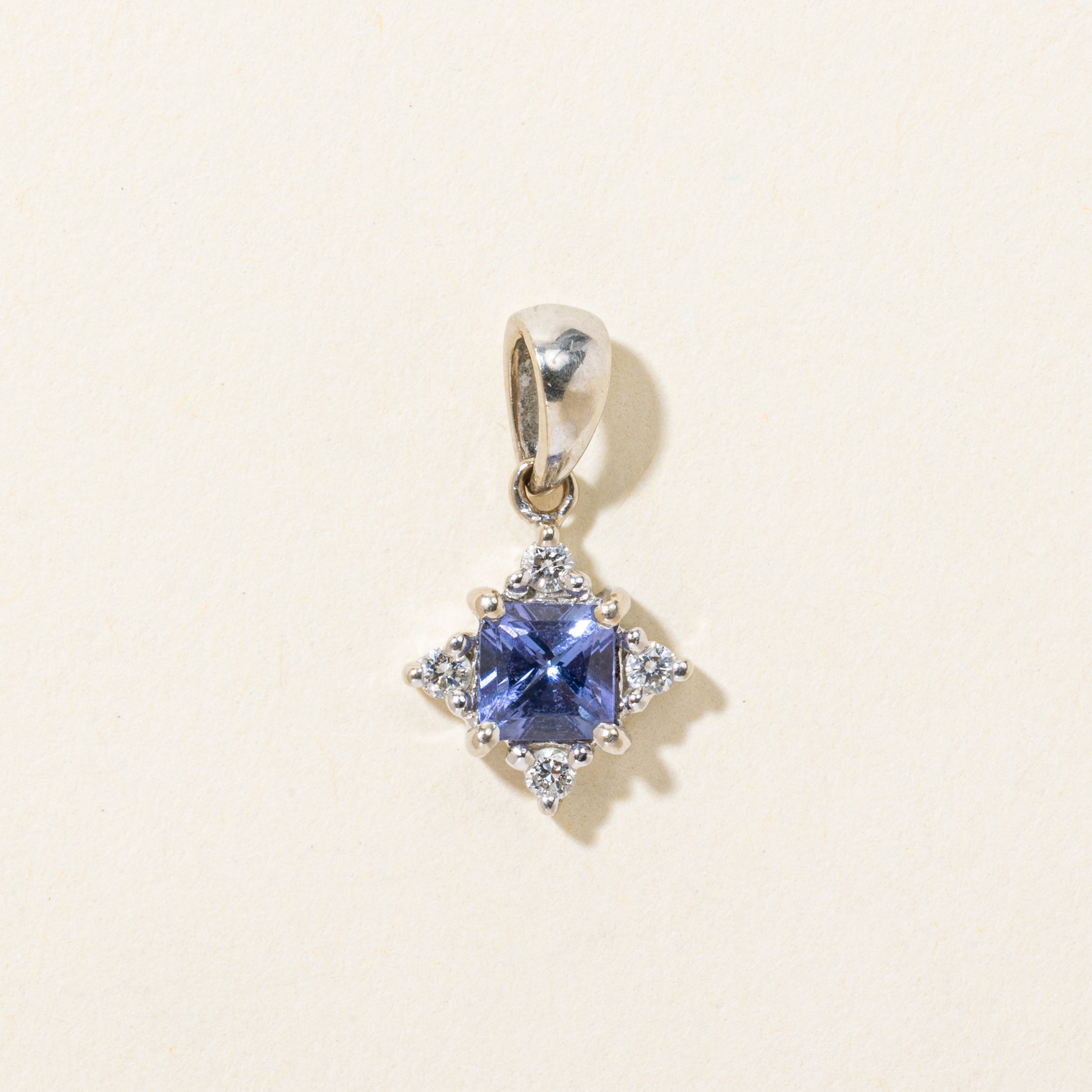 Princess Cut Tanzanite & Diamond Pendant | 0.50ct, 0.08ctw