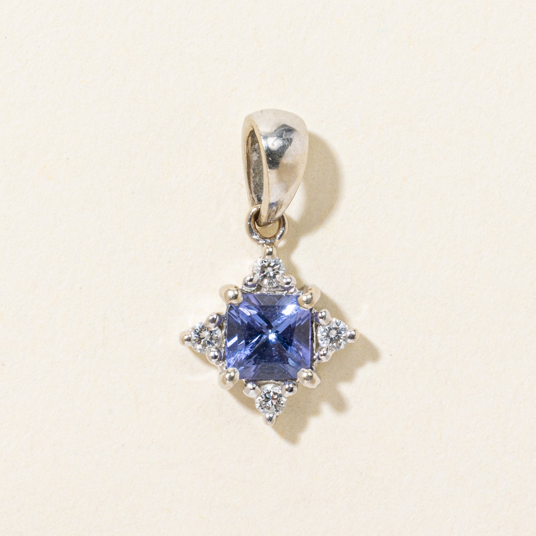 Princess Cut Tanzanite & Diamond Pendant | 0.50ct, 0.08ctw