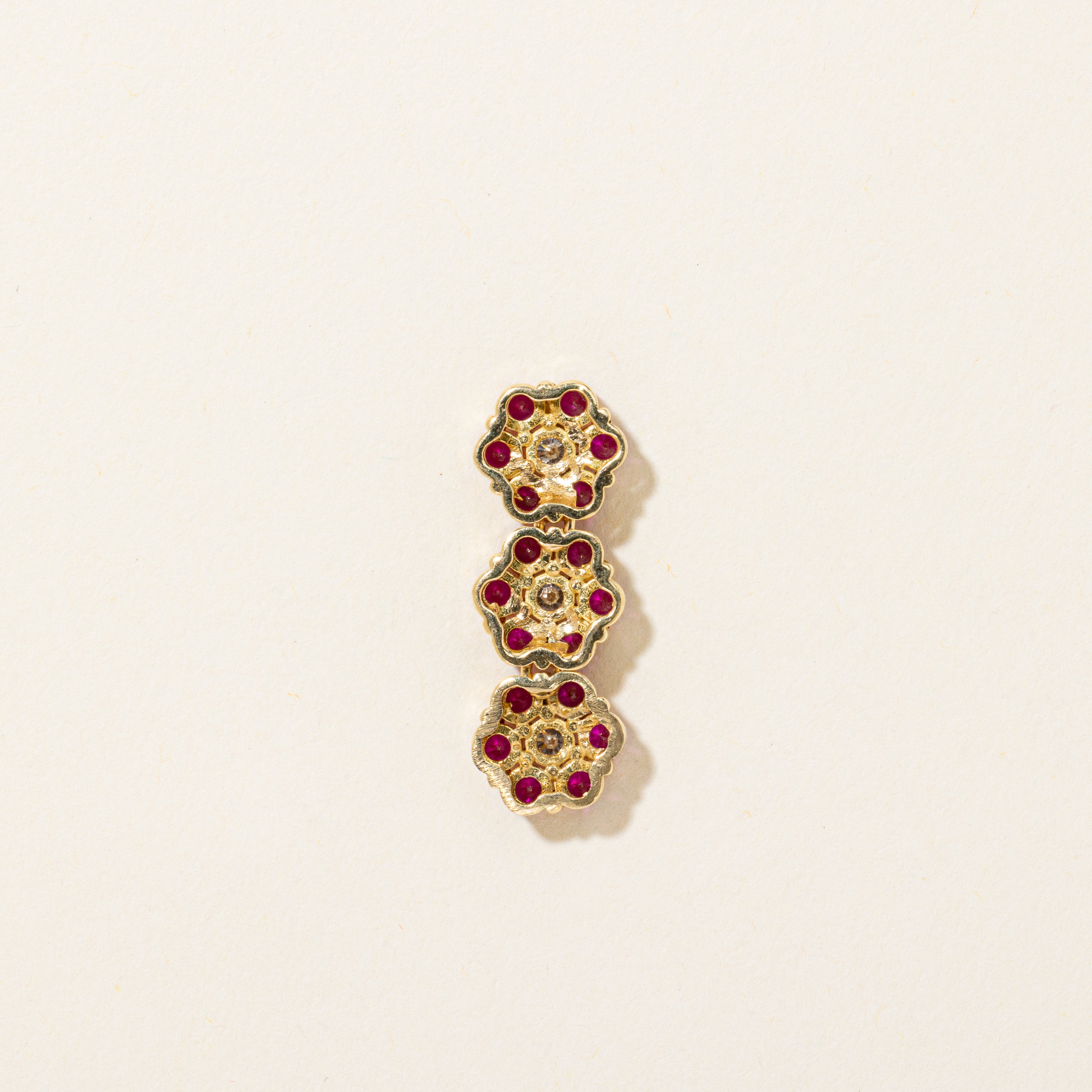 18k Synthetic Ruby & Natural Diamond Daisy Clusters Pendant | 1.20ctw, 0.15ctw