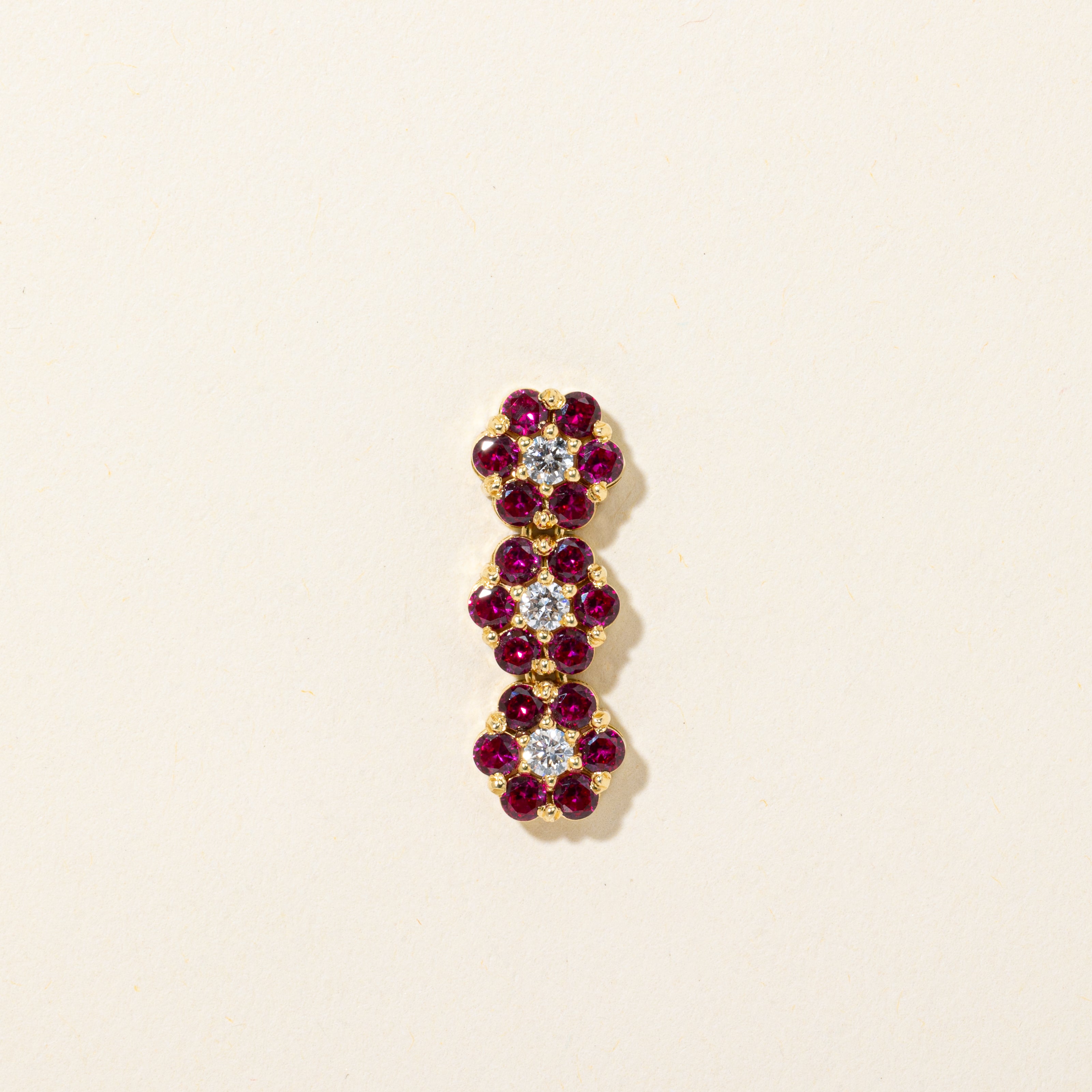 18k Synthetic Ruby & Natural Diamond Daisy Clusters Pendant | 1.20ctw, 0.15ctw