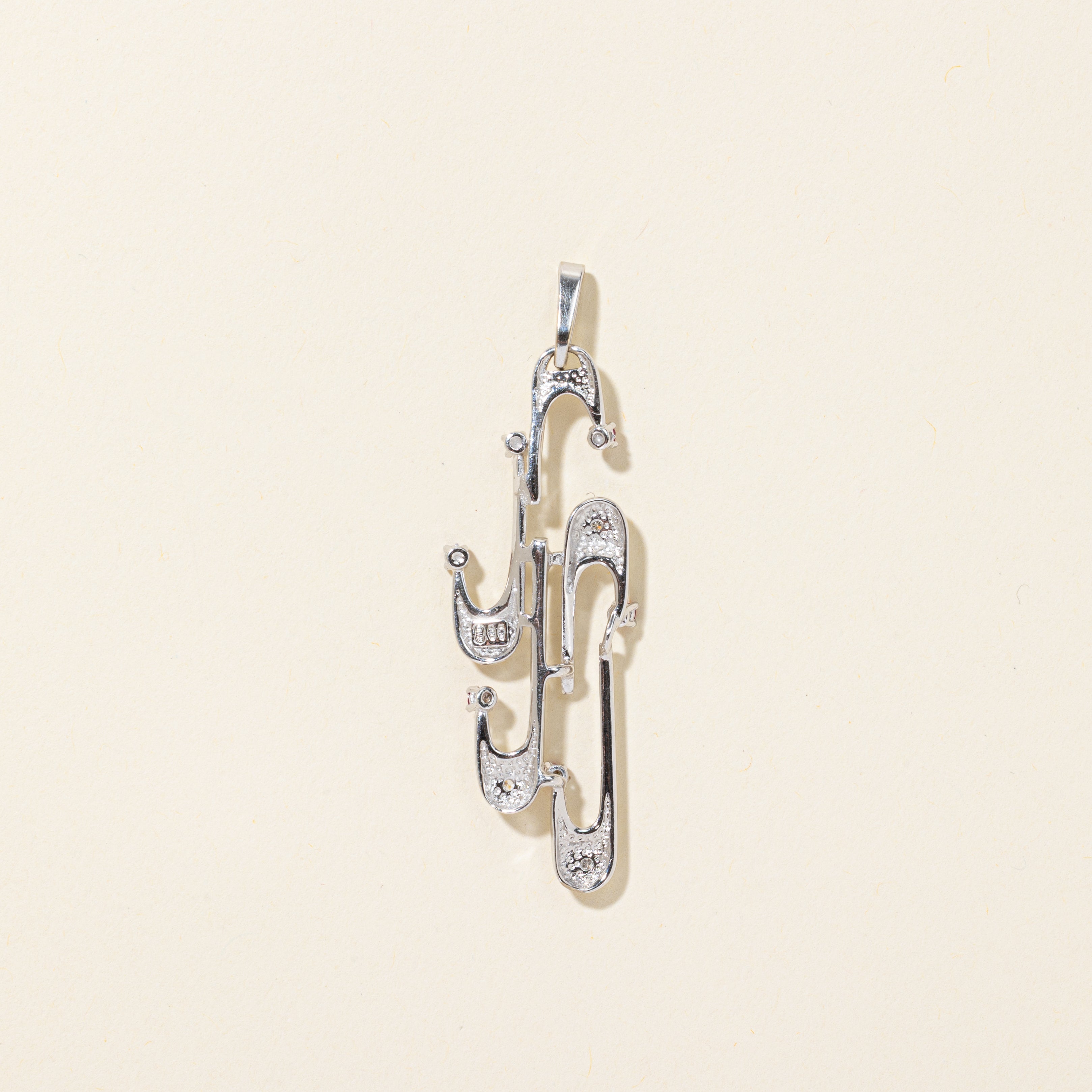18k White Gold Ruby & Diamond Paperclip Pendant | 0.20ctw, 0.03ctw
