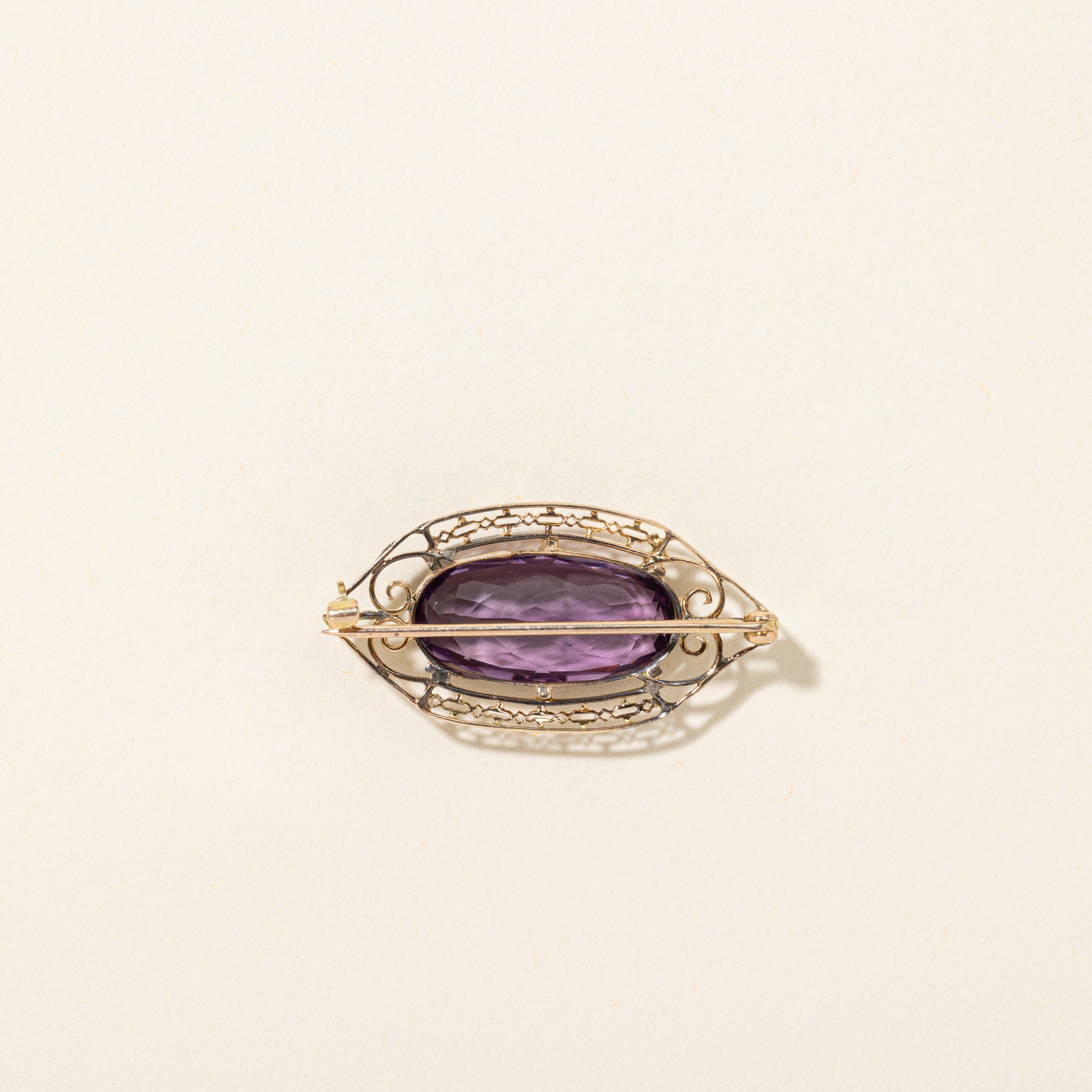 Amethyst Scrollwork Marquise Shaped Brooch | 10.00ct