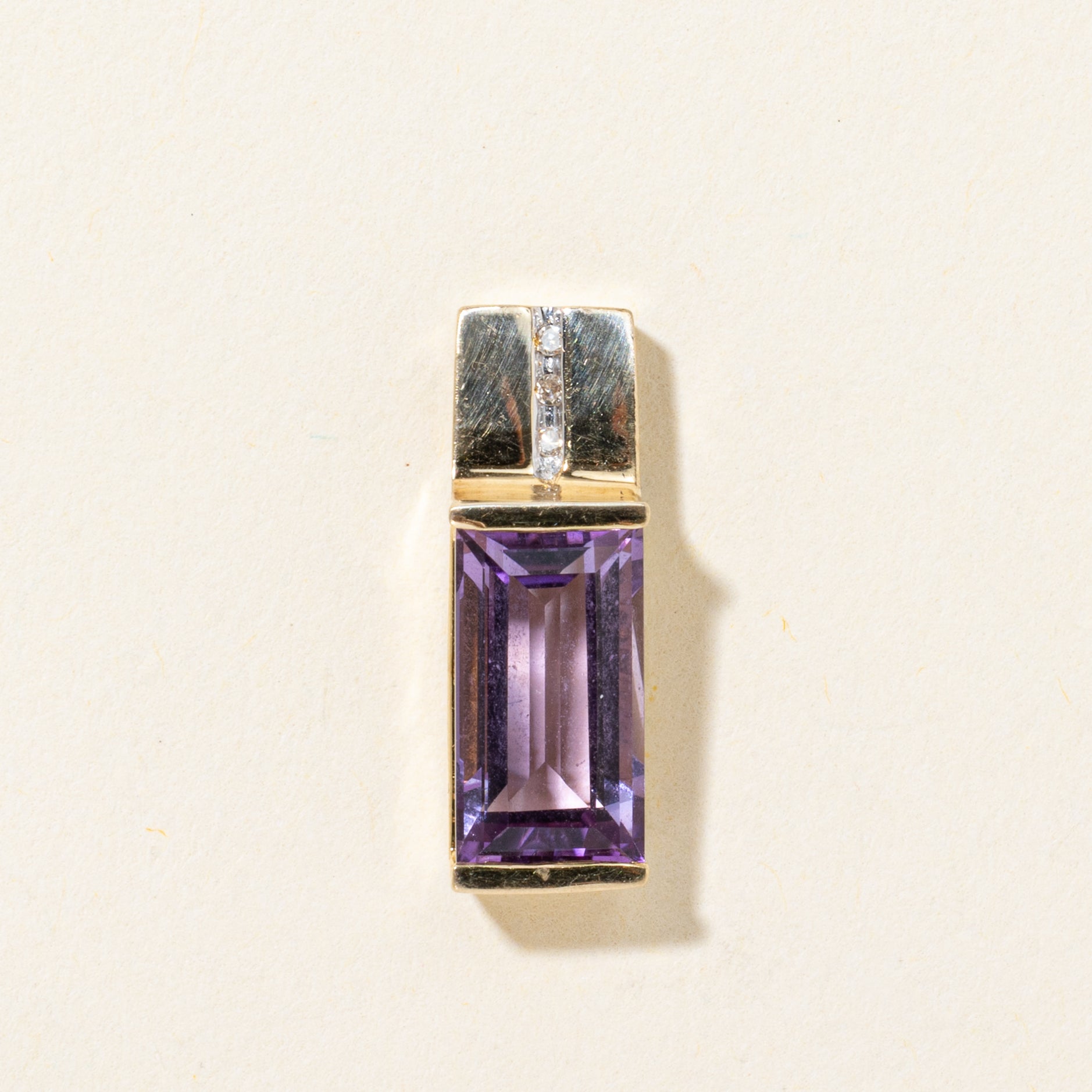 Baguette Cut Amethyst & Diamond Column Pendant | 2.50ct, 0.01ctw