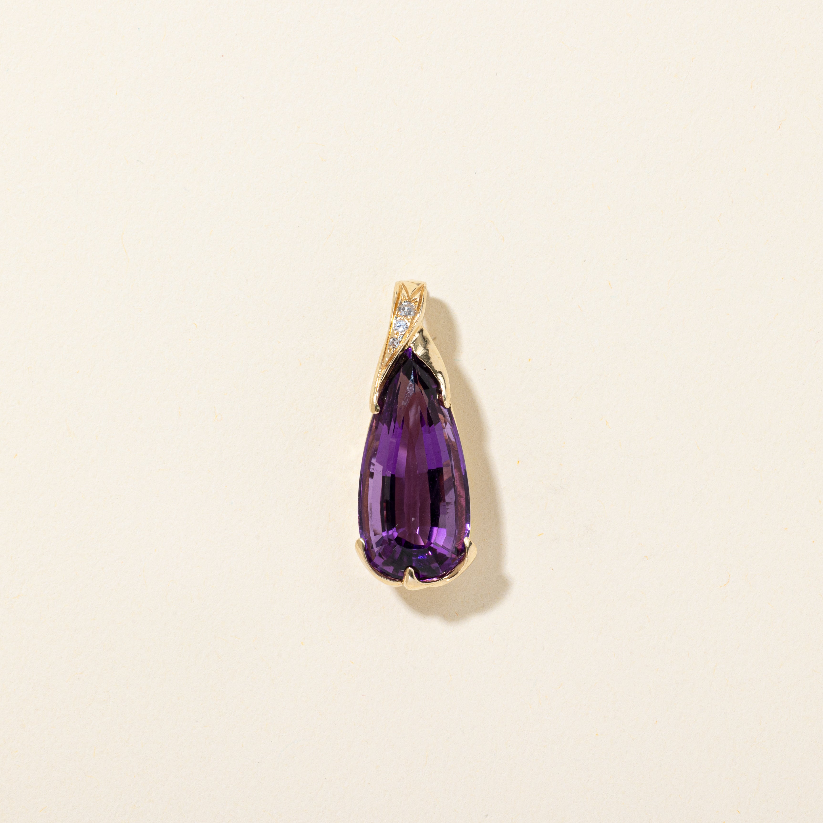 Pear Cut Amethyst & Diamond Large Pendant | 11.00ct, 0.04ctw