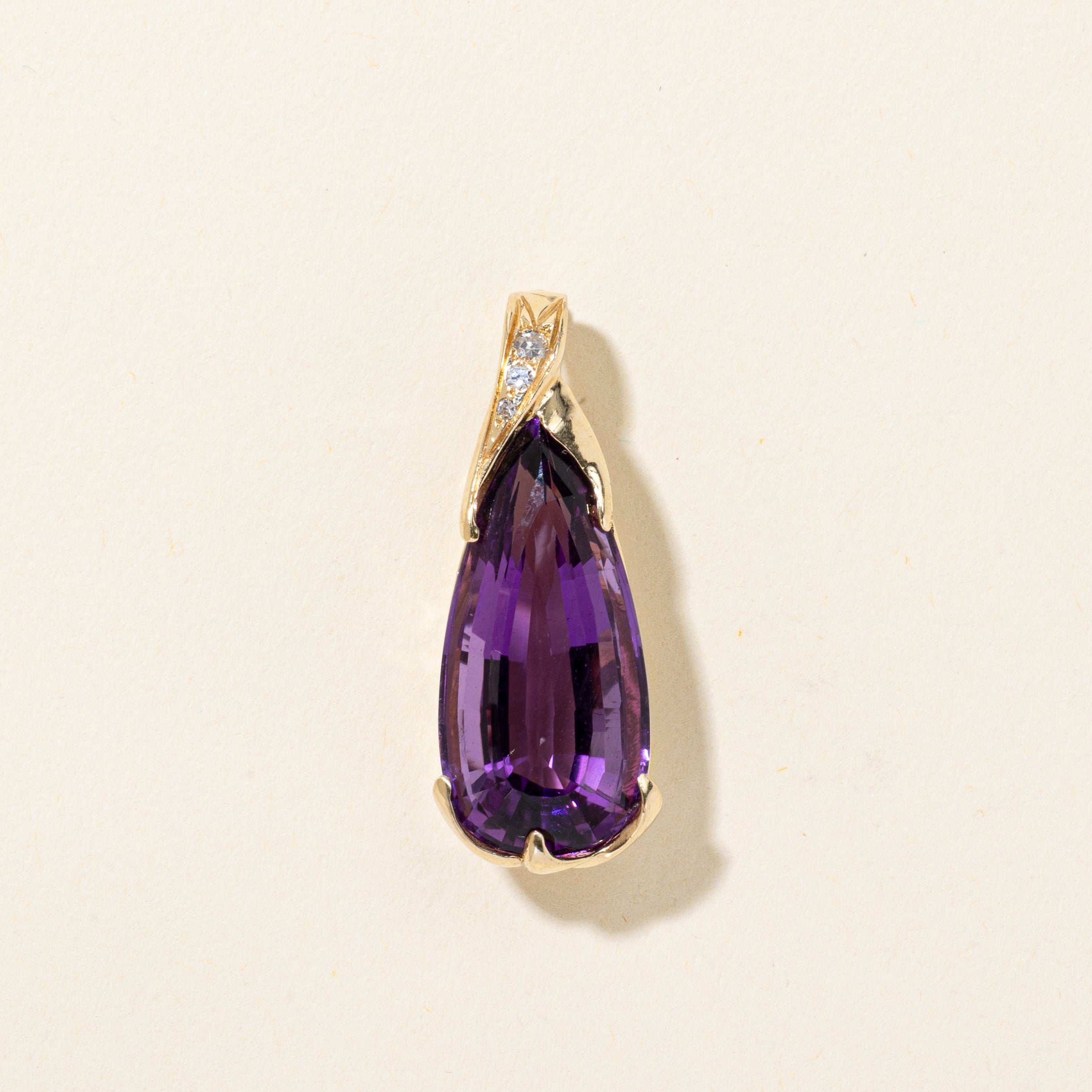 Pear Cut Amethyst & Diamond Large Pendant | 11.00ct, 0.04ctw