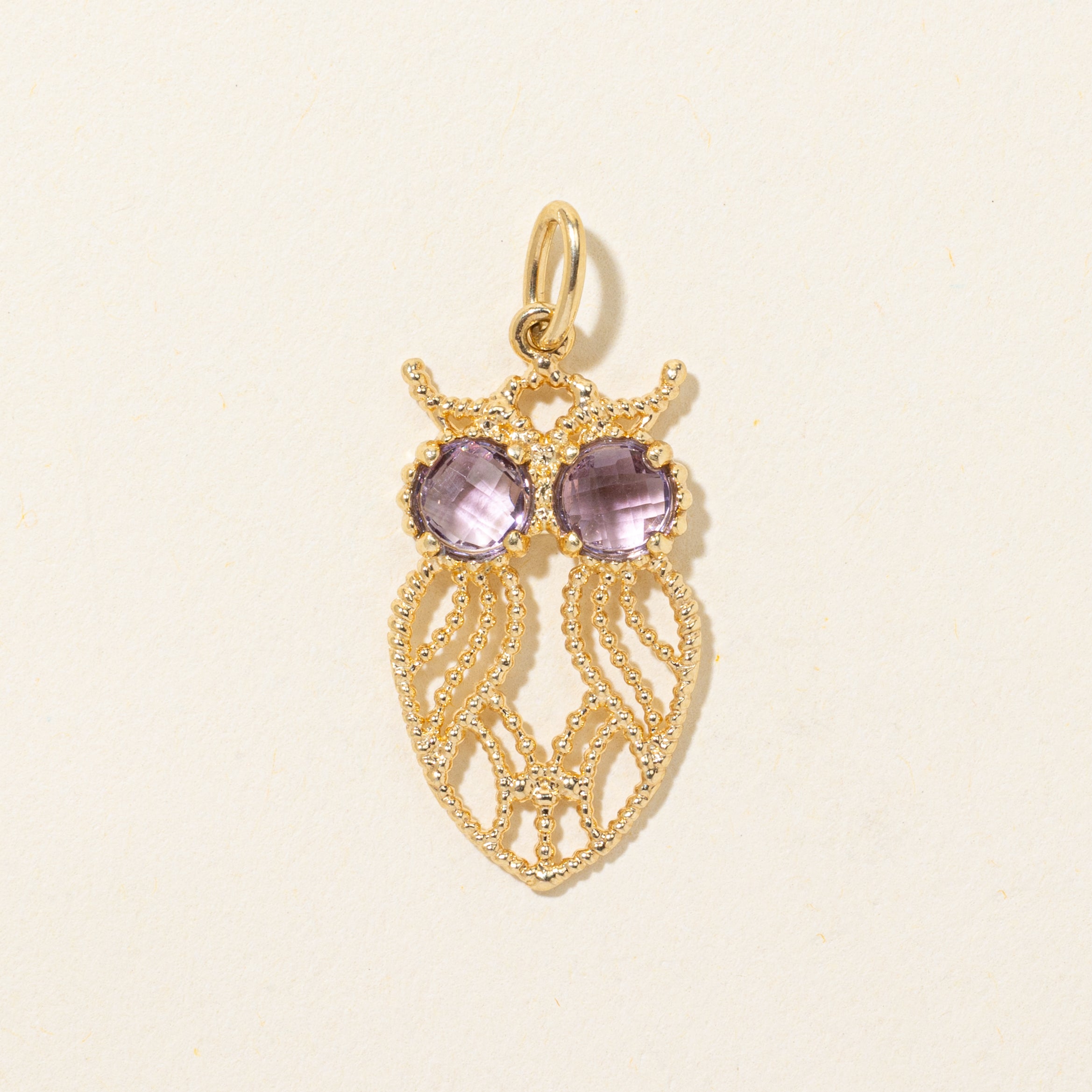 Amethyst Milgrained & Openwork Owl Bird Charm | 0.60ctw
