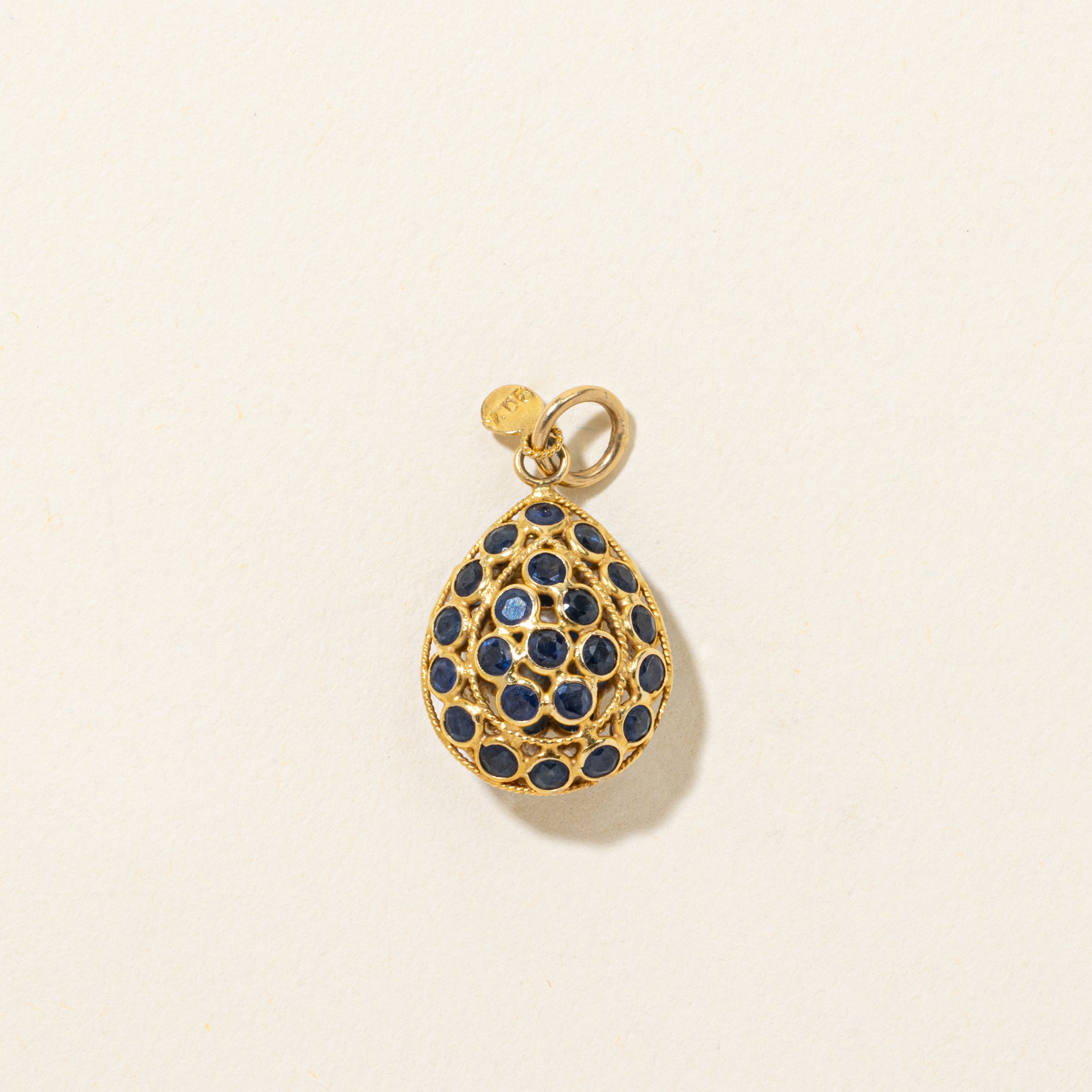 18k Bezel Set Sapphire Openwork Egg Charm | 1.10ctw