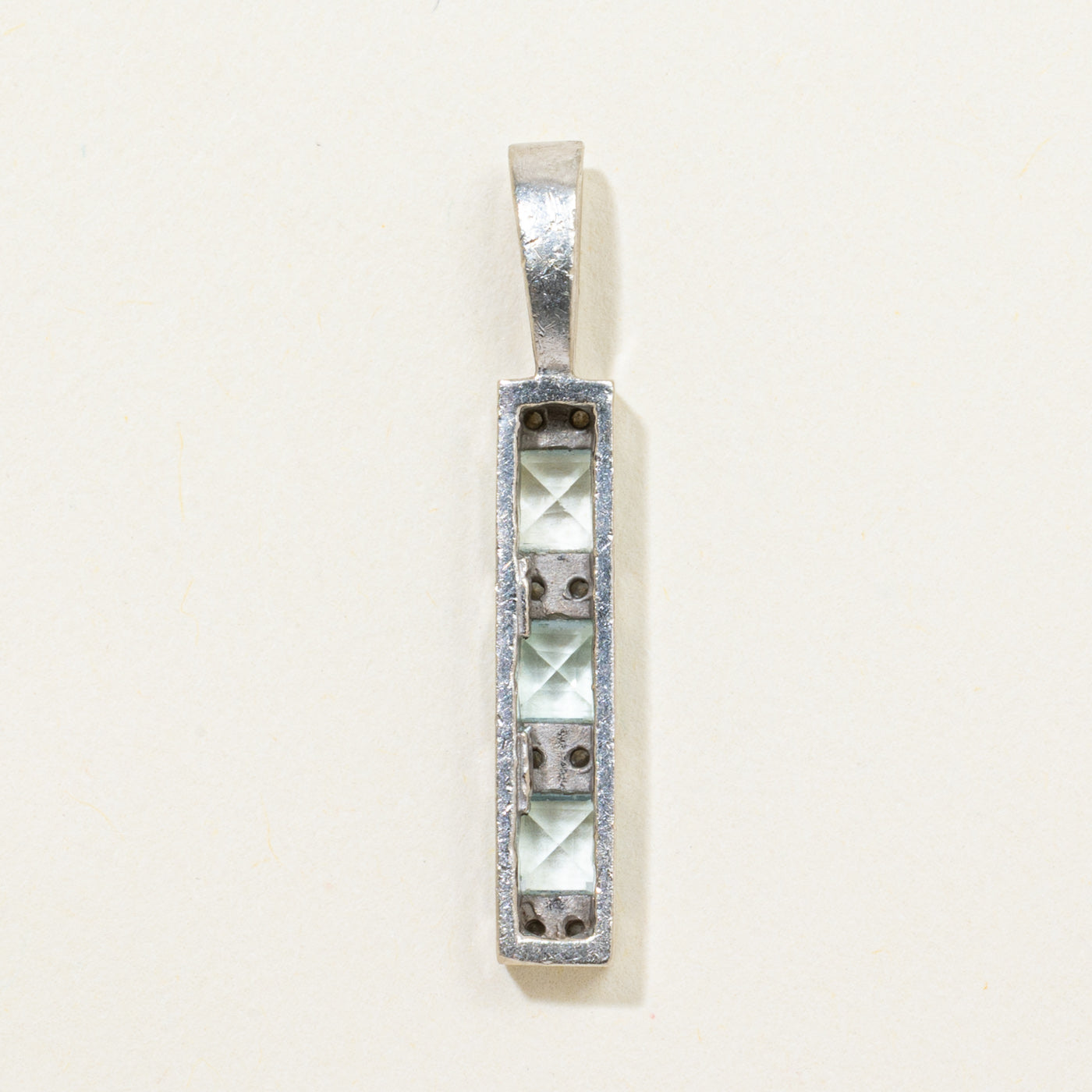 Step Cut Aquamarine & Diamond Column Pendant | 0.92ctw, 0.16ctw