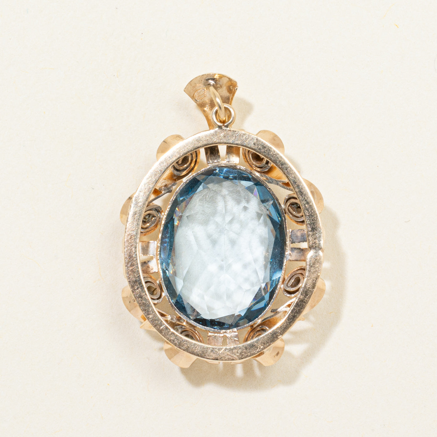 Bezel Set Blue Topaz Scrollwork Pendant | 3.58ct