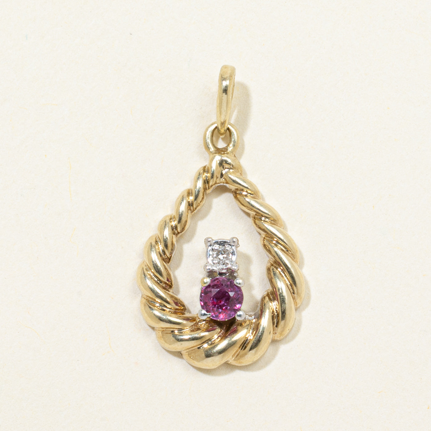 Ruby & Diamond Croissant Pear Shaped Pendant | 0.18ct, 0.005ct