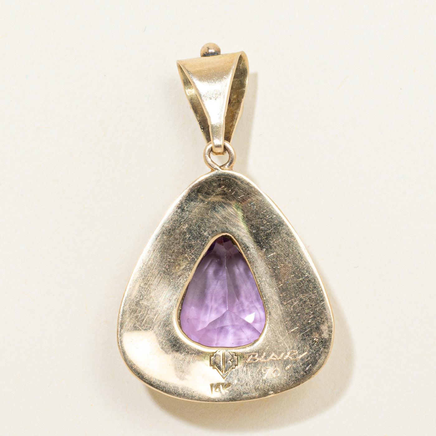 Bezel Set Pear Cut Amethyst Ornate Pendant | 7.80ctw