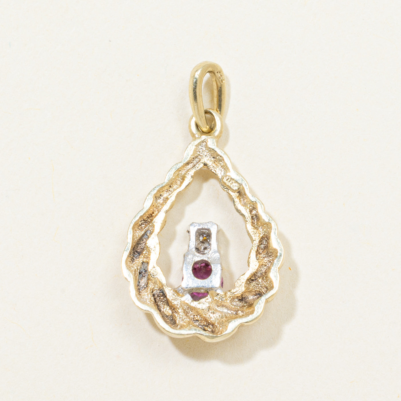 Ruby & Diamond Croissant Pear Shaped Pendant | 0.18ct, 0.005ct