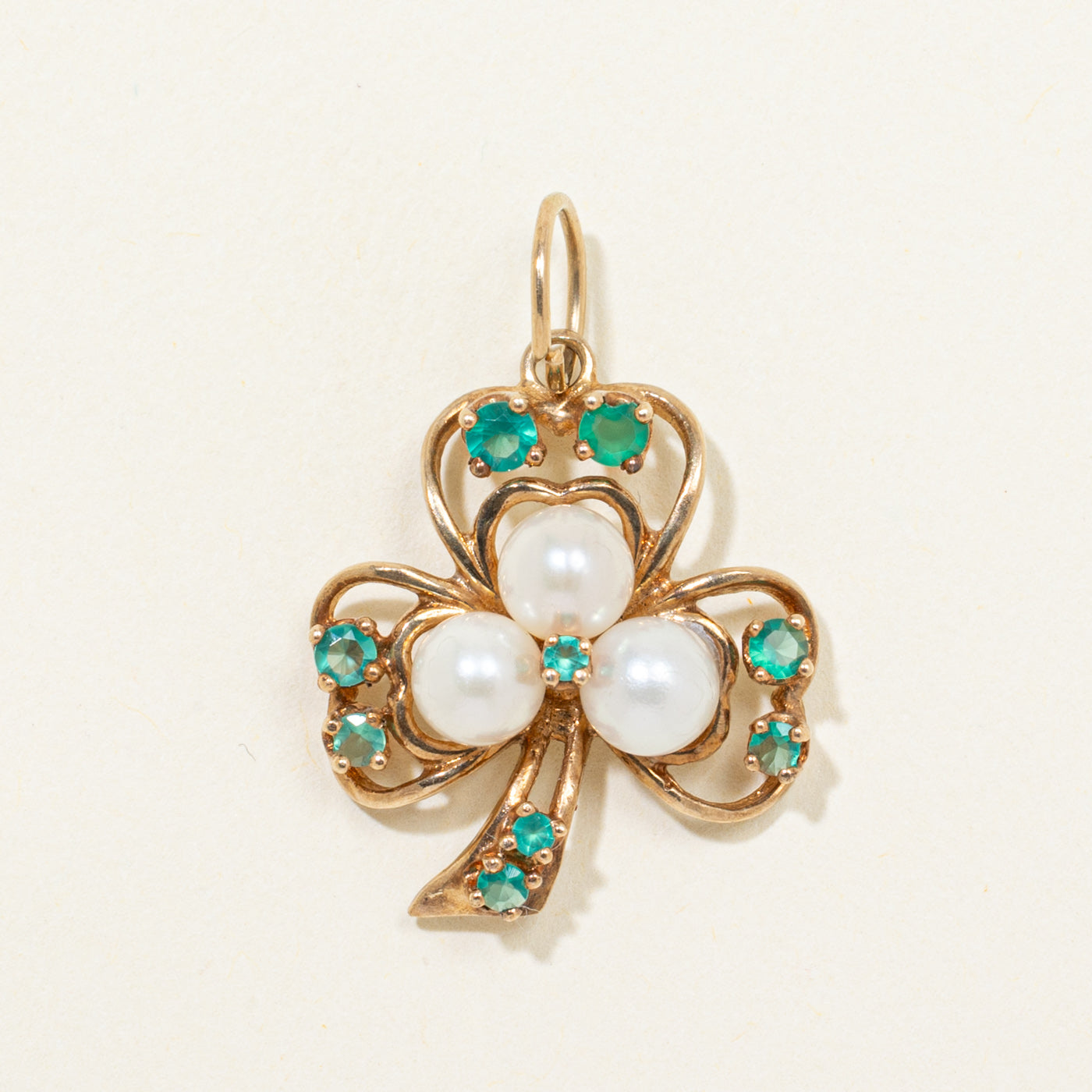 Emerald & Pearl Openwork Cloverleaf Charm | 0.30ctw