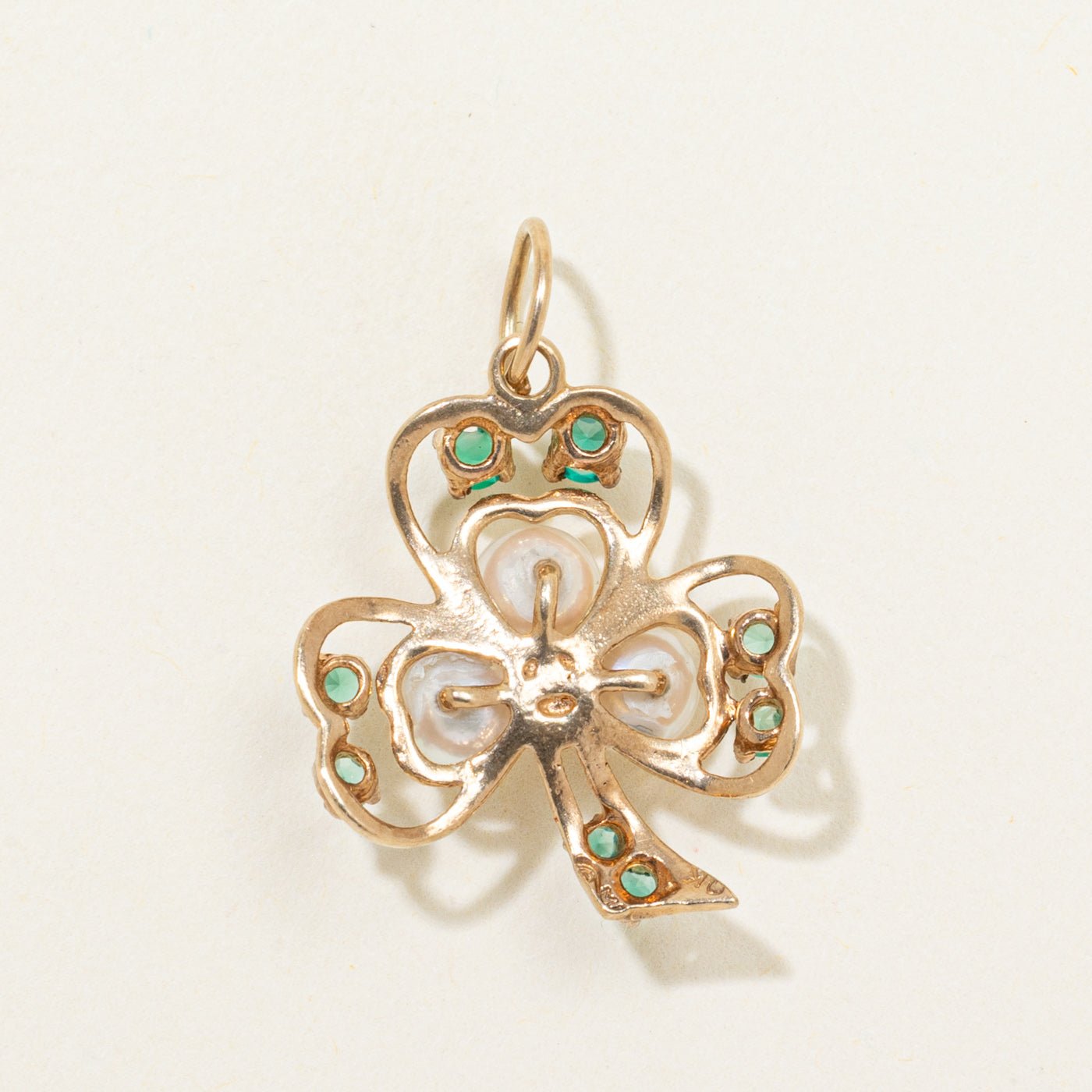 Emerald & Pearl Openwork Cloverleaf Charm | 0.30ctw